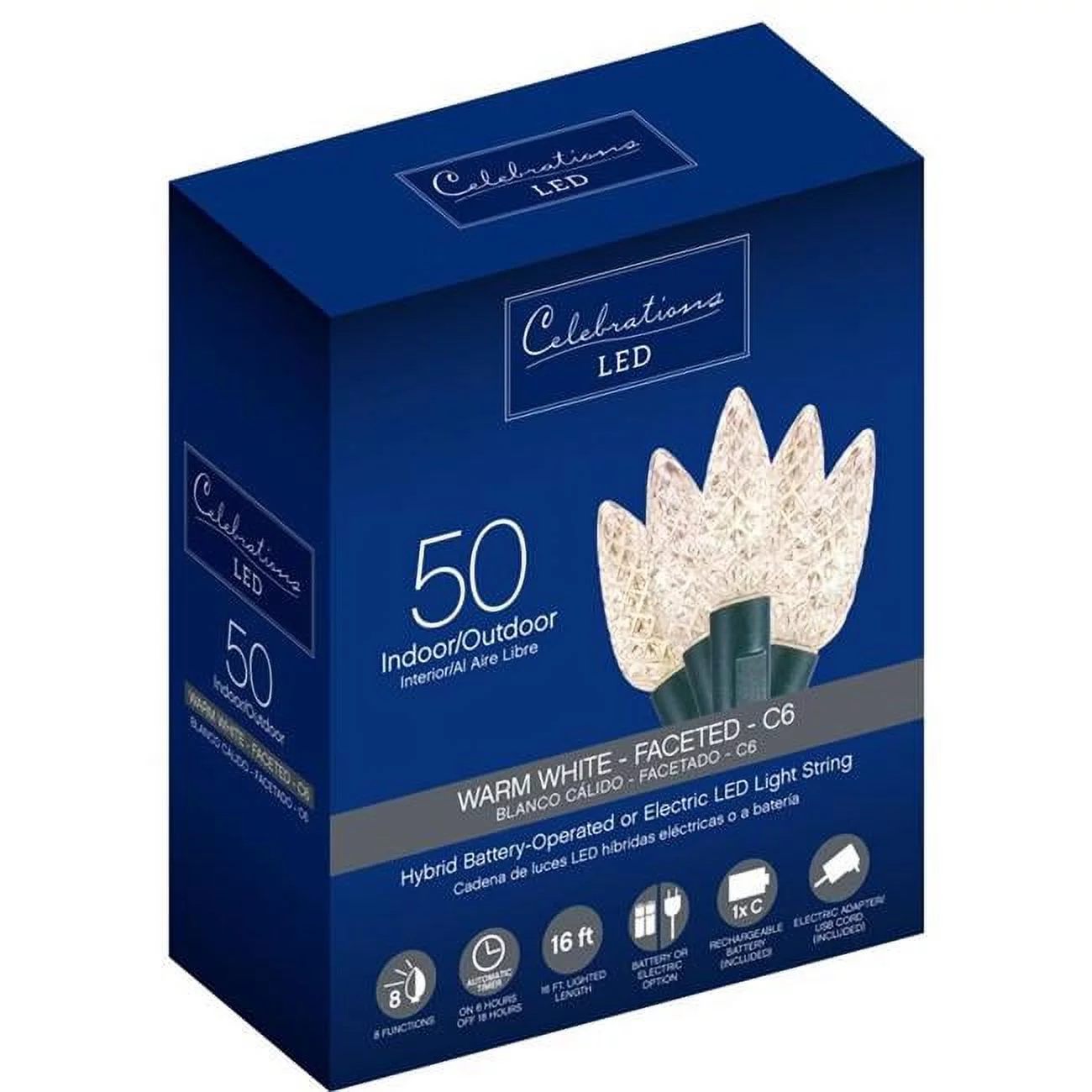 Celebrations 9086362 16 ft. LED C6 String Christmas Lights, Warm White - 50 Count