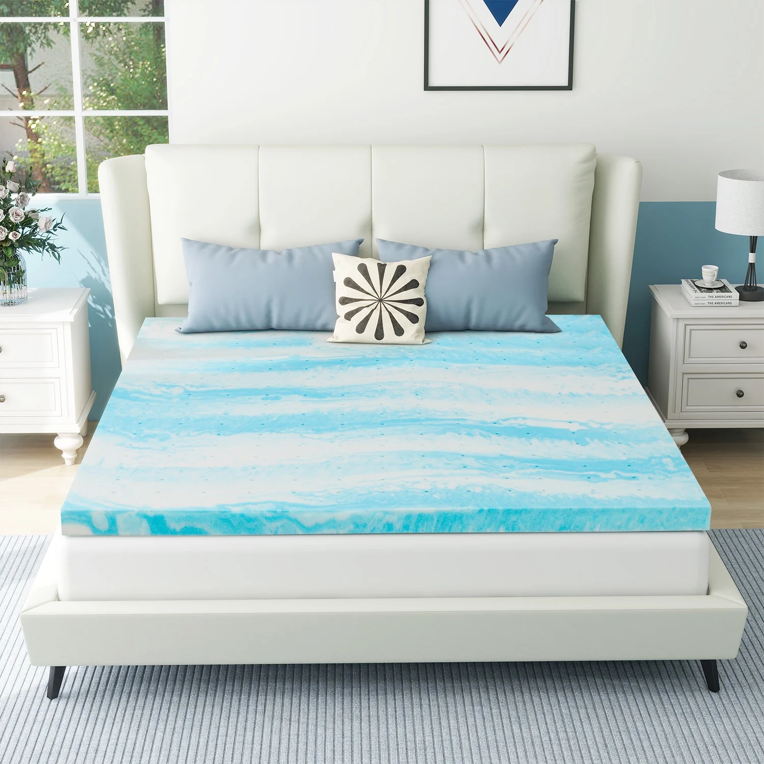 3 inches Queen Size Cooling Gel-infused Memory Foam Mattress Topper for Pressure Relief