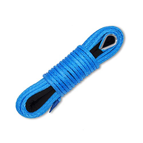 Ucreative 1/4 Inch x 50 Feet 10,000LBs Synthetic Winch Line Cable Rope with Black Protecing Sleeve for ATV UTV (Blue)