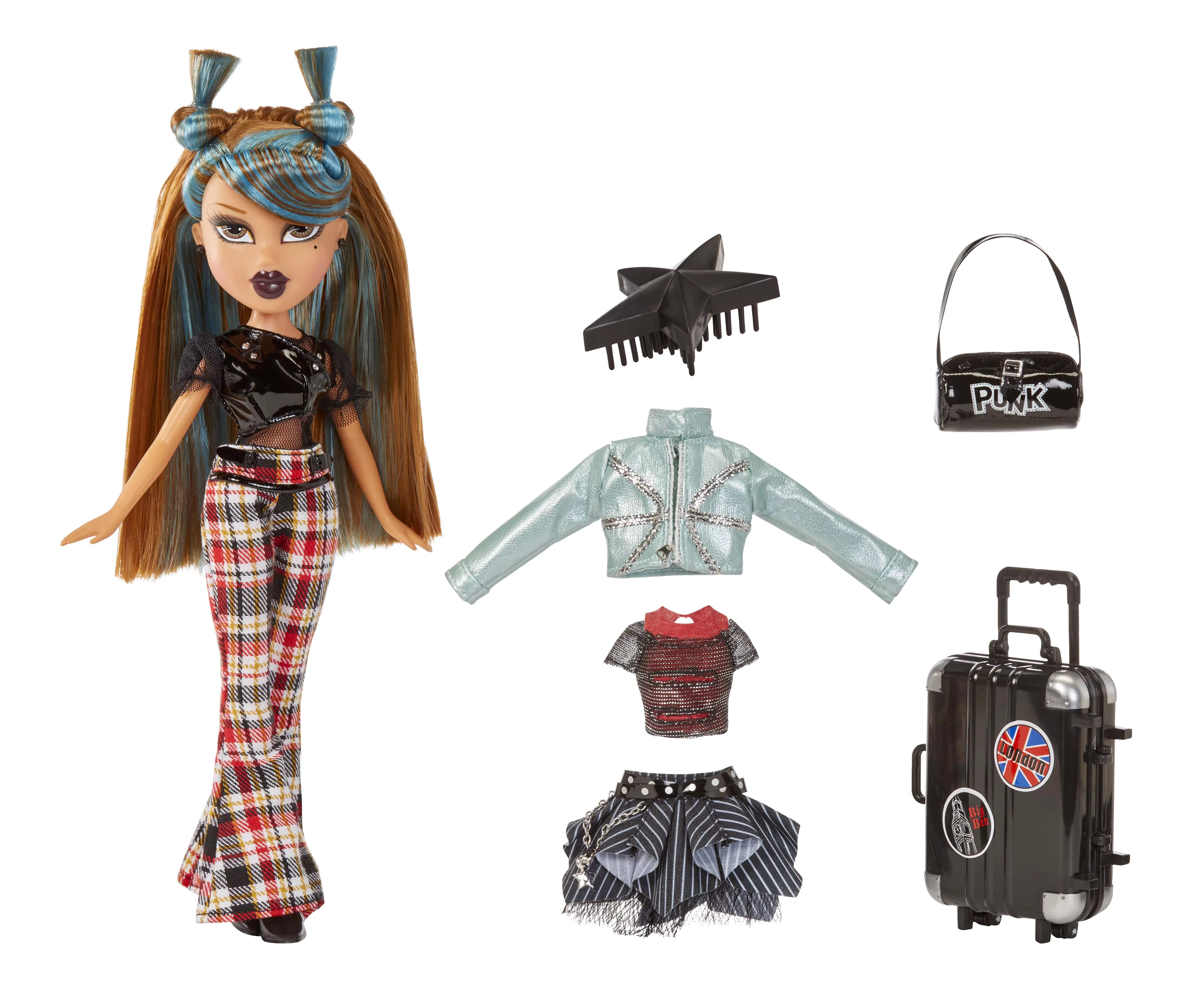 Bratz Pretty ‘N’ Punk Yasmin Fashion Doll with 2 Outfits and Suitcase, Collectors Ages 6 7 8 9 10+
