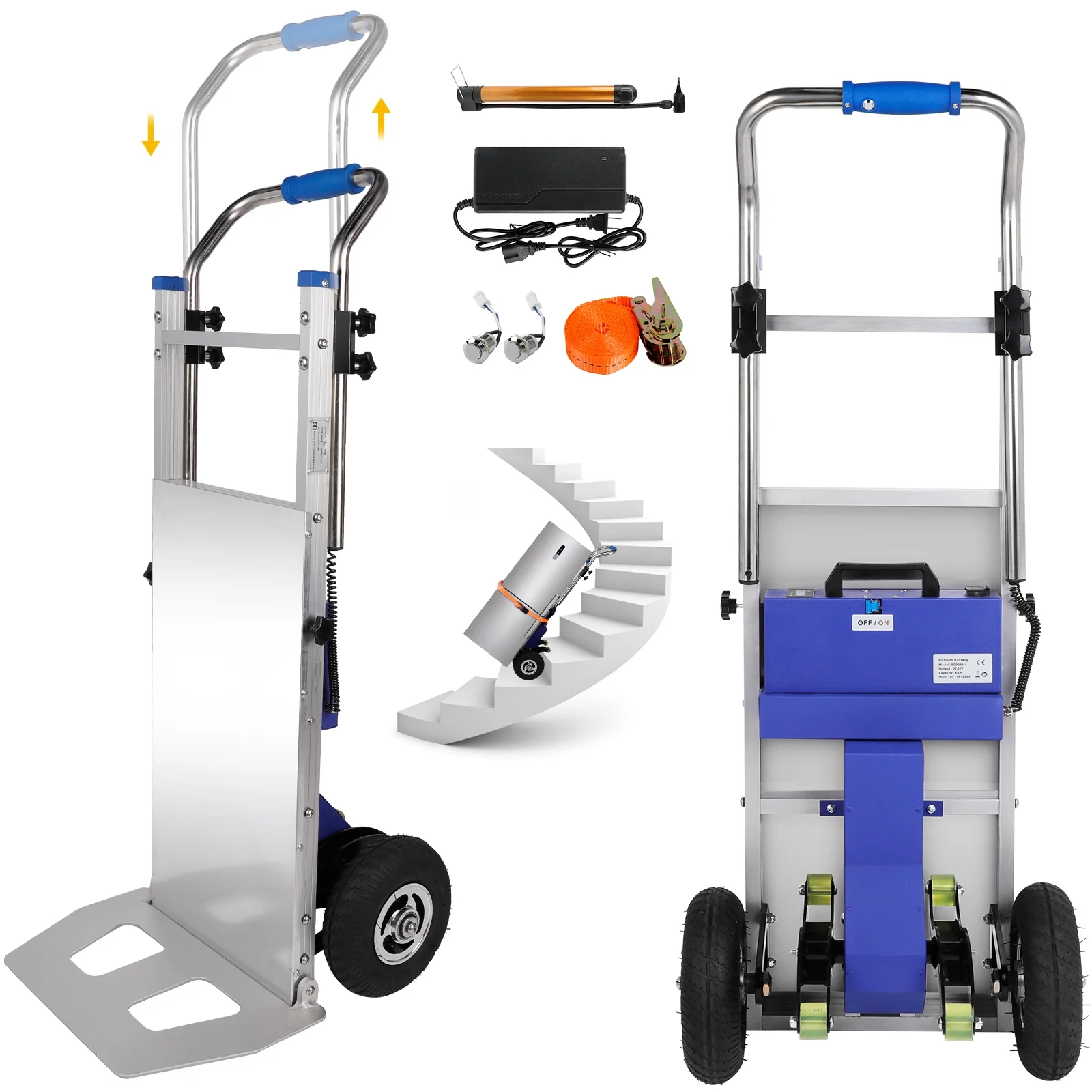 Rocita Electric Stair Climbing Hand Trucks - Aluminum 440lb Capacity Stair Climbing Dolly with Safety Strap & 10'' Pneumatic Wheels for Moving Furniture Logistics Warehouse Heavy Duty Hand Cart Dolly