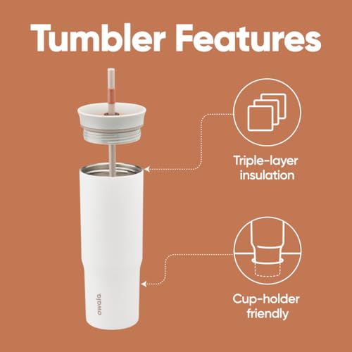 Owala Stainless Steel Triple Layer Insulated Travel Tumbler with Spill Resistant Lid and Straw, BPA Free, 24 oz, Grey/Blue (The Great Blue)