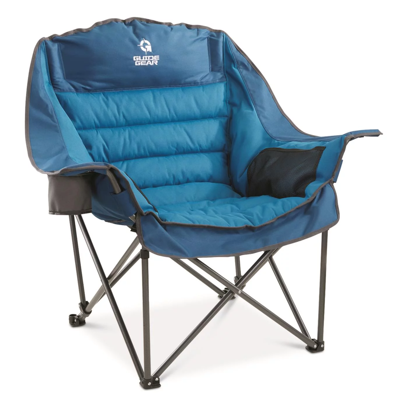 Guide Gear Oversized XL Padded Camping Chair, Portable, Folding, Large Camp Lounge Chairs for Outdoor, Adults, Men and Women, Heavy-Duty 400-lb. Capacity, with Cup Holder