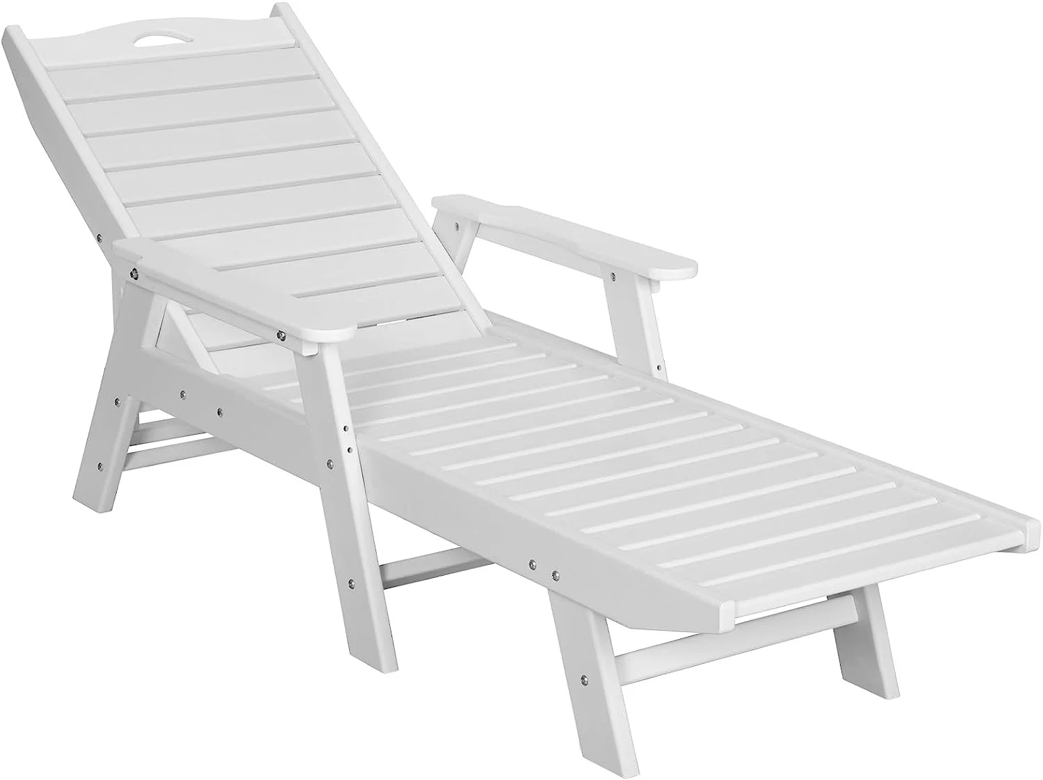 NALONE Chaise Lounge Outdoor with 5-Position Adjustable Backrest, HDPE Lounge Chair for Outside Supports Up to 400 LBS, Pool Lounge Chairs for Patio Poolside Deck Beach Backyard(White)