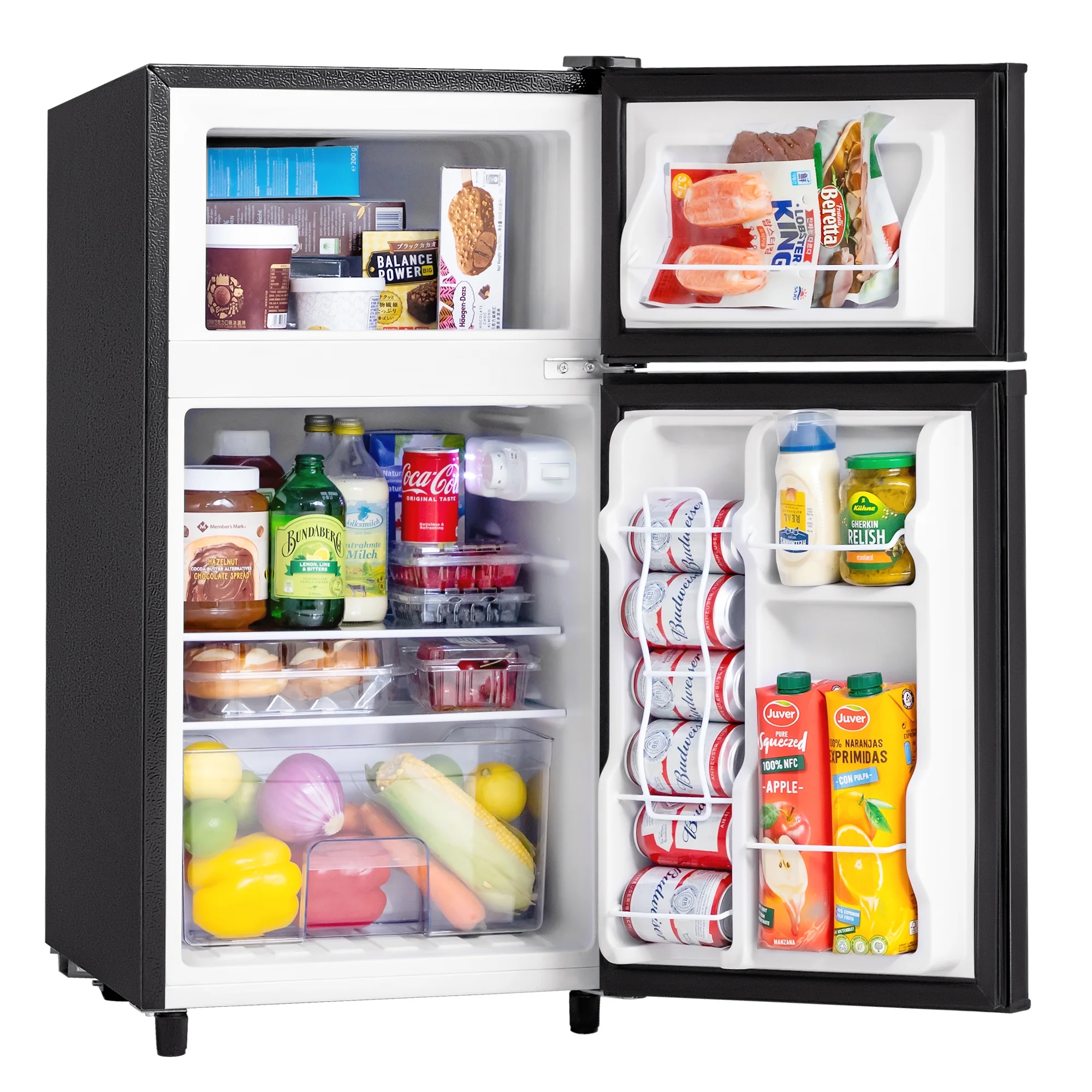 Manastin 3.5 Cu.Ft Mini Fridge with Freezer, Adjustable Thermostat, Low Noise, Removable Glass Shelves, 2 Door Small Refrigerator for Kitchen, Dorm, Office, Bedroom,Black