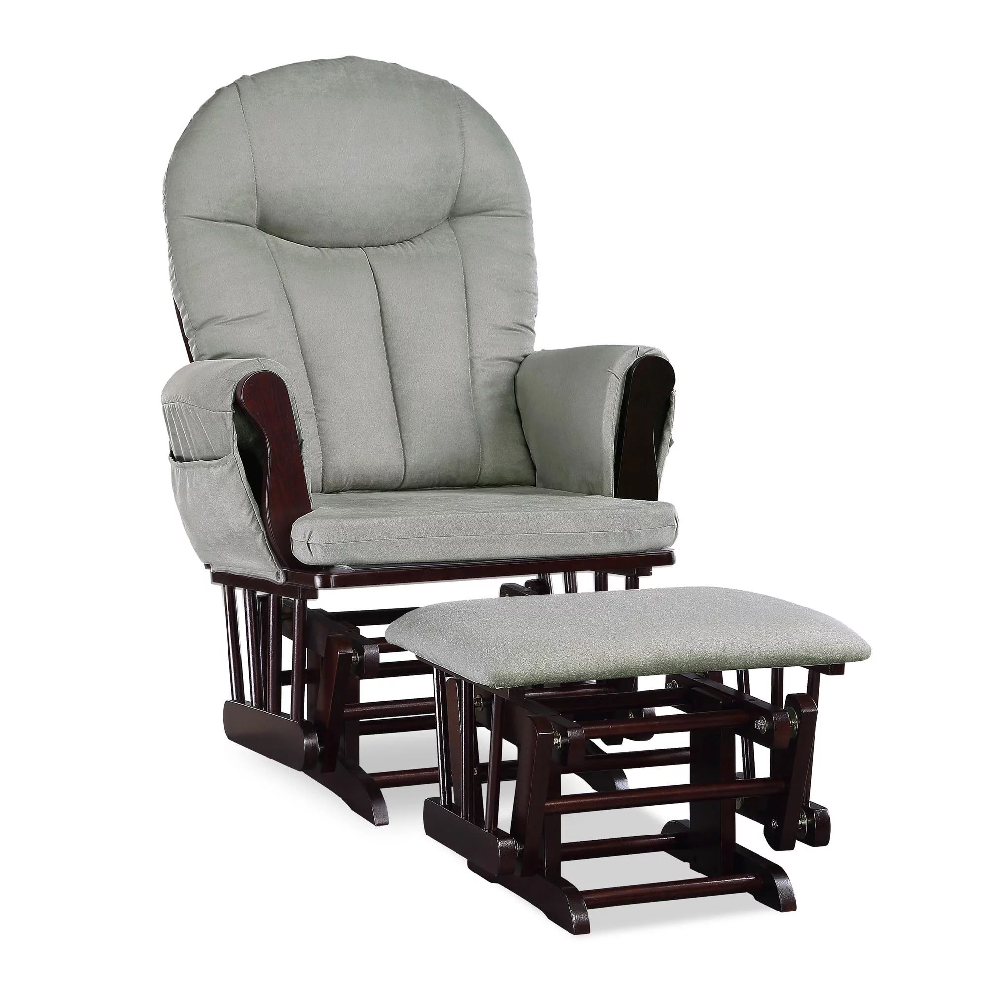 Baby Relax Huntington Glider Rocker with Storage and Ottoman, Espresso Finish with Gray Cushions