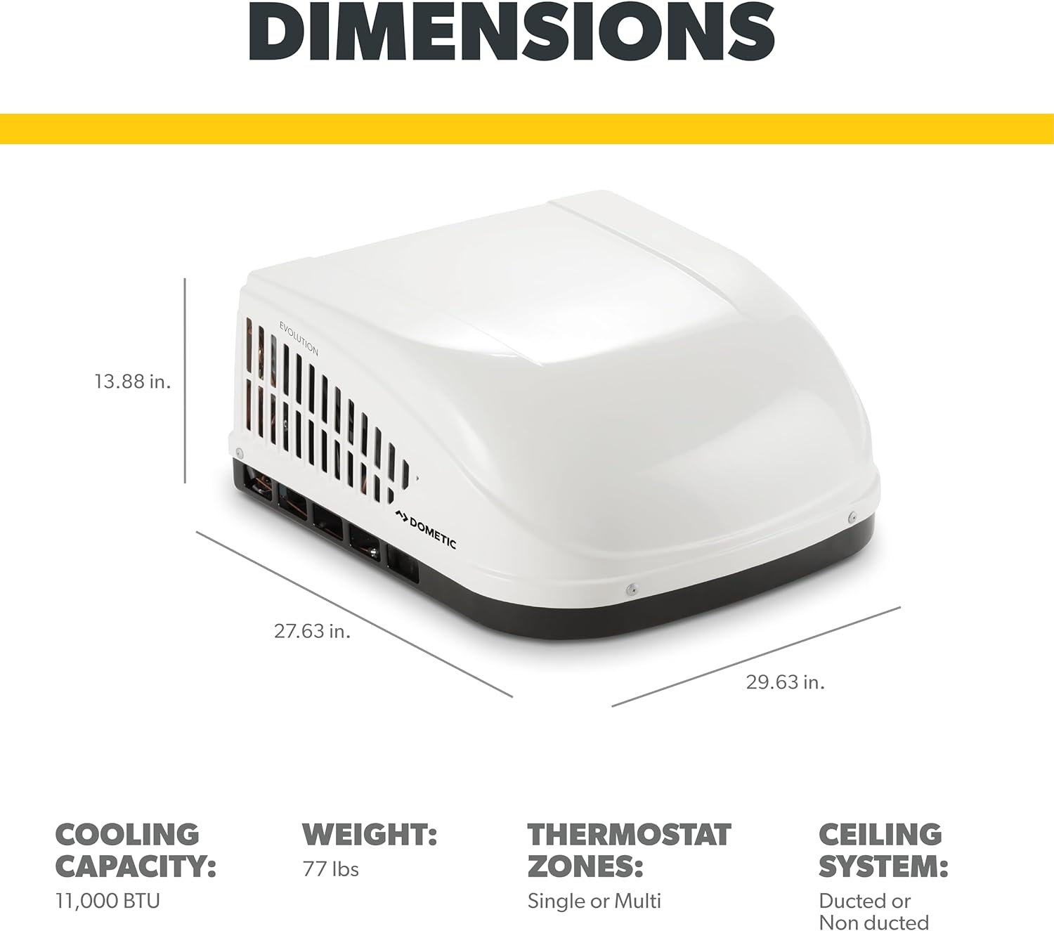Dometic Brisk II | 11K BTU Air Conditioner | White | Standard Height | 9105305704 | Ducted or Non- Ducted | Quiet AC | Easy Install | Ideal For Campers, Vans, RV or Trailers | Lightweight