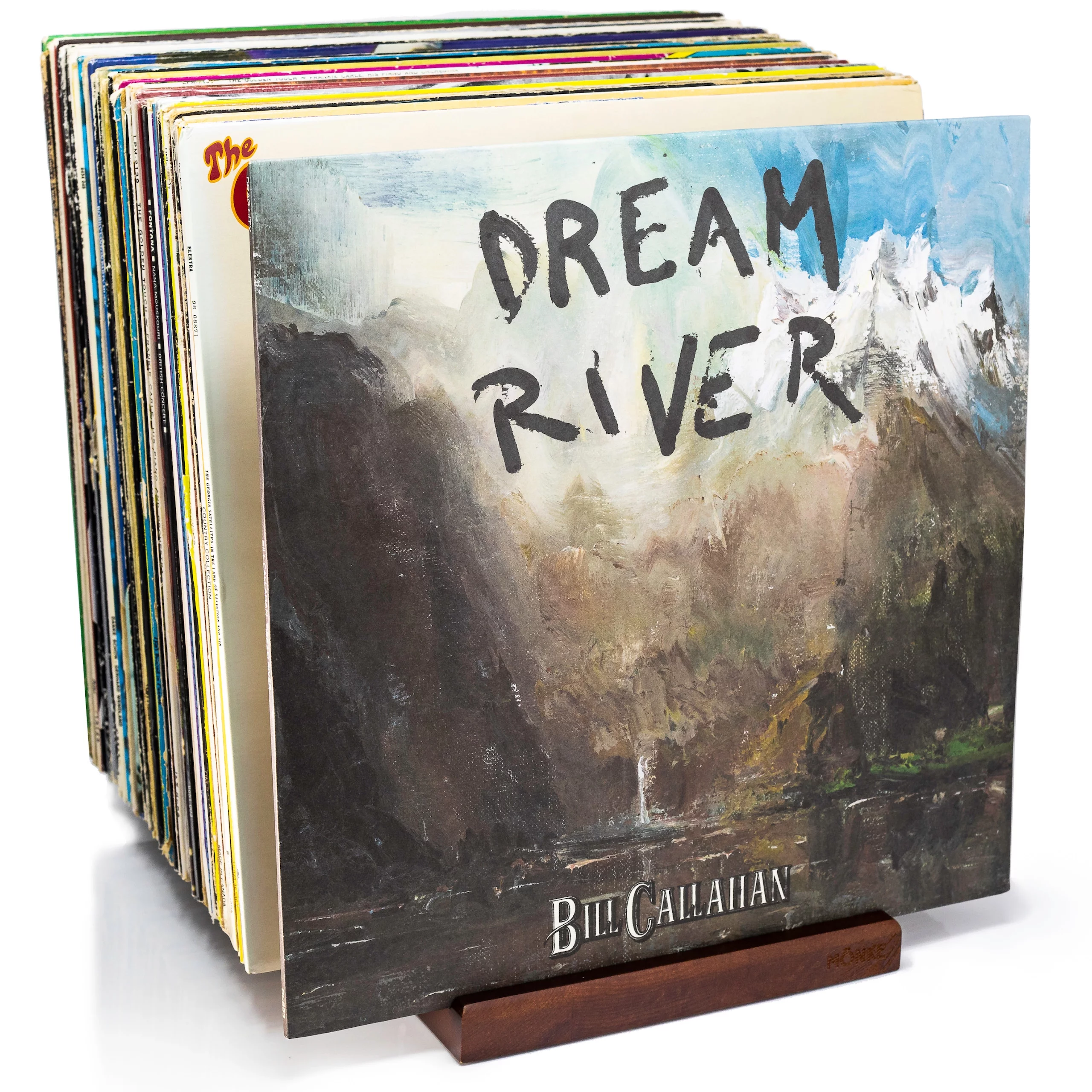 MÖNKE Premium Vinyl Record Storage - a Mid-Century Style Record Holder, 50 LP Capacity - with a Now-Playing Record Display Groove (Brown)