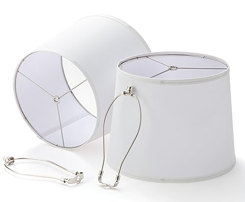 Linen Lamp Shades Set of 2, 11 x 13 x 10 inch (Medium - Large Size), Drum Lampshades with 9 inch Harp, Brown Farmhouse Lamp Shade for Table Lamp and Floor Lamp, Cloth Lamp Cover, Assembly Required