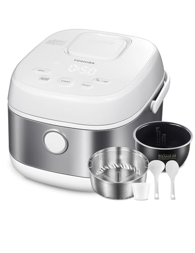 TOSHIBA Induction Heating Rice Cooker - Low Carb, Low Sugar, Digital Steamer, 5.5 Cups (Uncooked), 8 Cooking Functions, 24H Timer & Auto Keep Warm, Silvery white