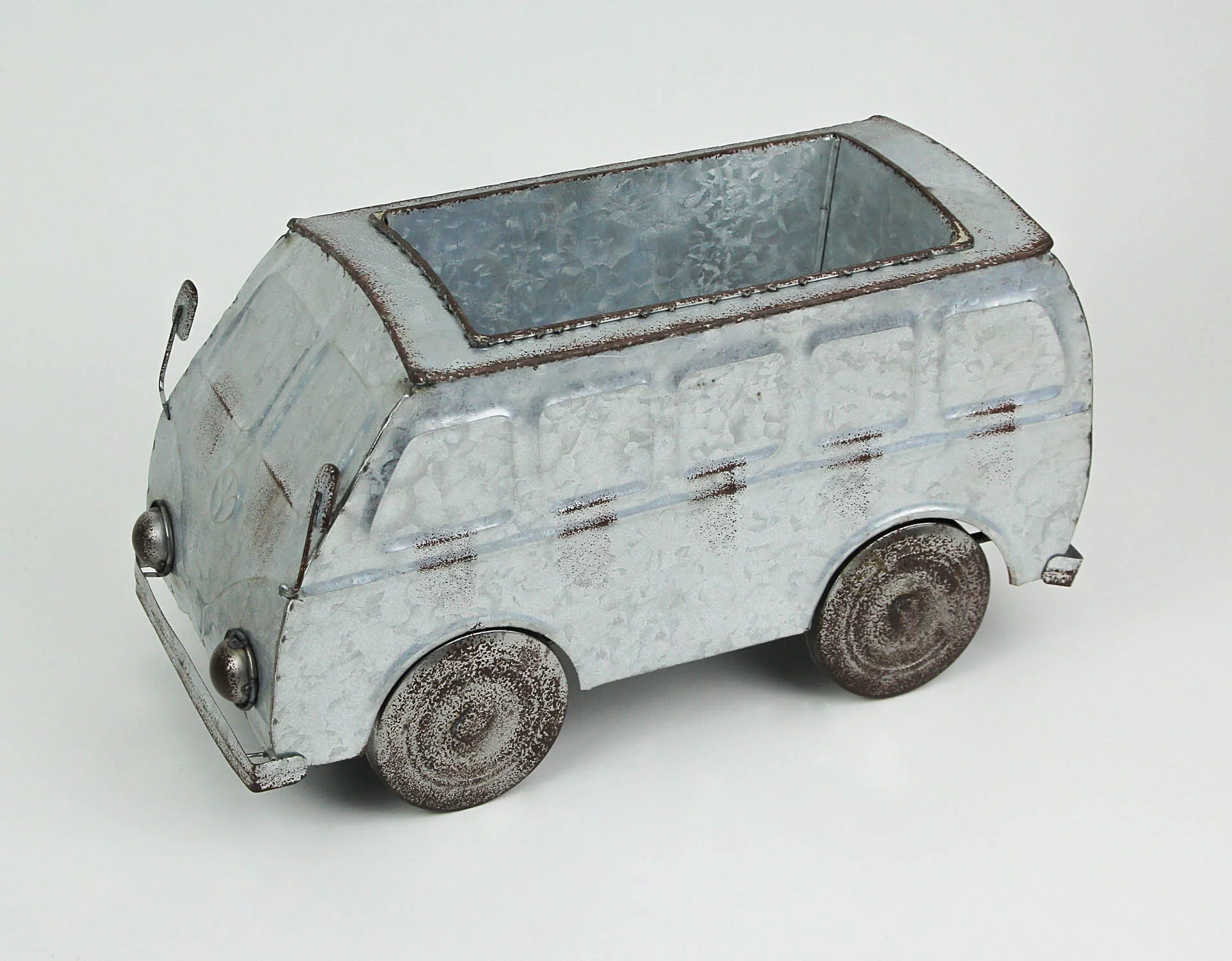 Zeckos Galvanized Zinc Finish Metal Surfer Van Outdoor Planter
