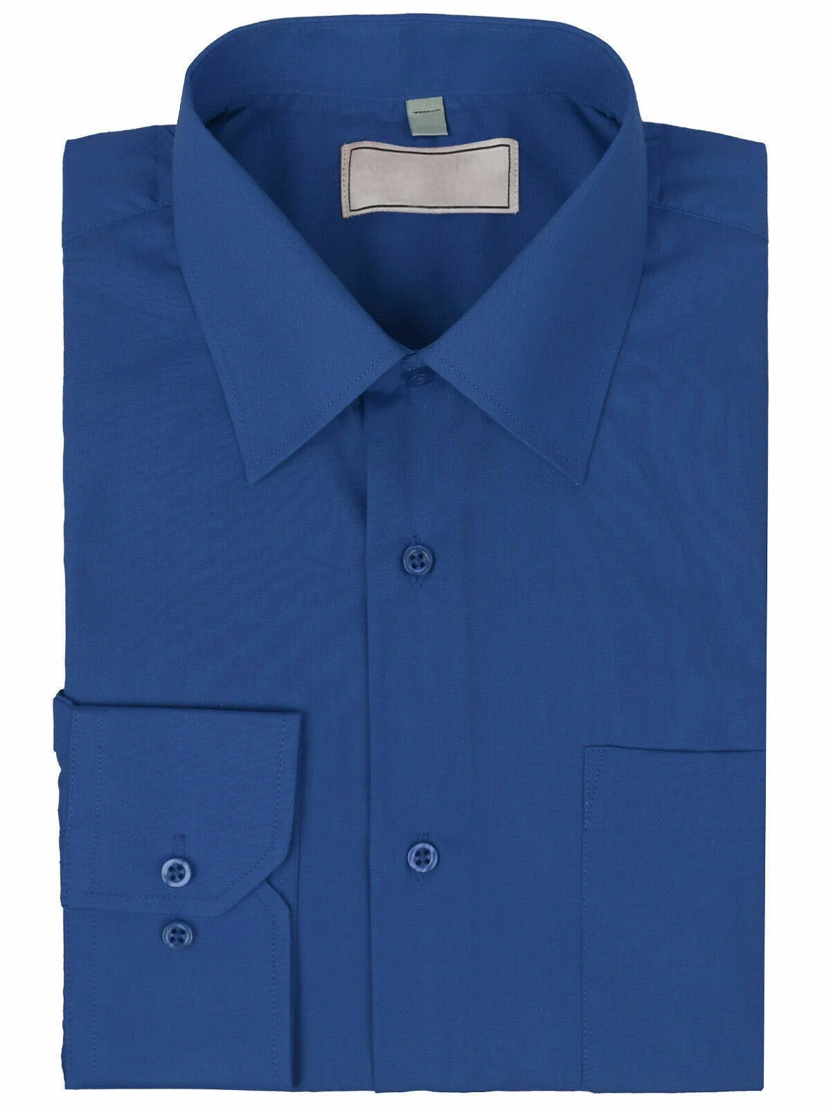 Men's Classic Solid Long Sleeve Barrel Cuff Dress Shirt (Royal Blue, Large 34/35)