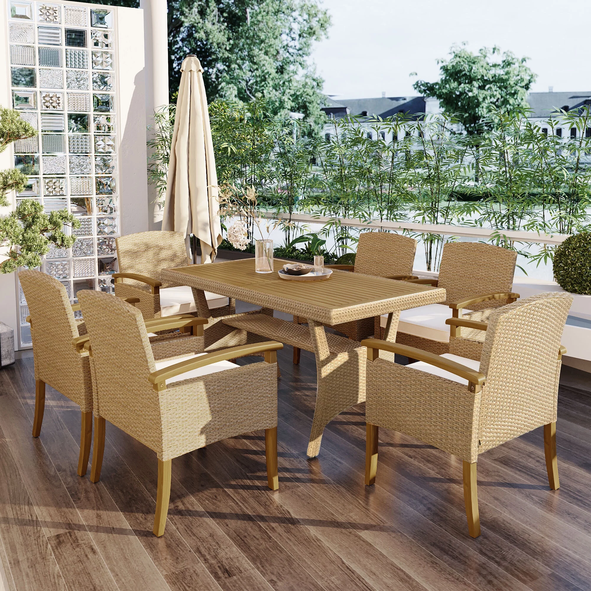 EUROCO 7PCS Patio Outdoor Dining Set,56