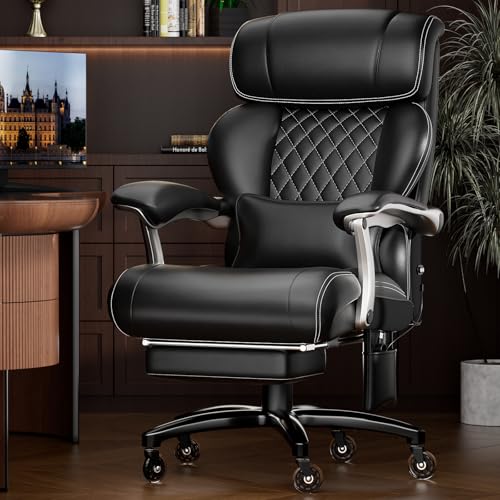 700lbs Executive Big and Tall Office Chair with 7.83Hz Schumann Resonance Sleep Aid & Heating Stress Relief Heavy Duty Metal Base Desk Chair, Silent Rubber Wheels, Thick and wide Cushion, Black