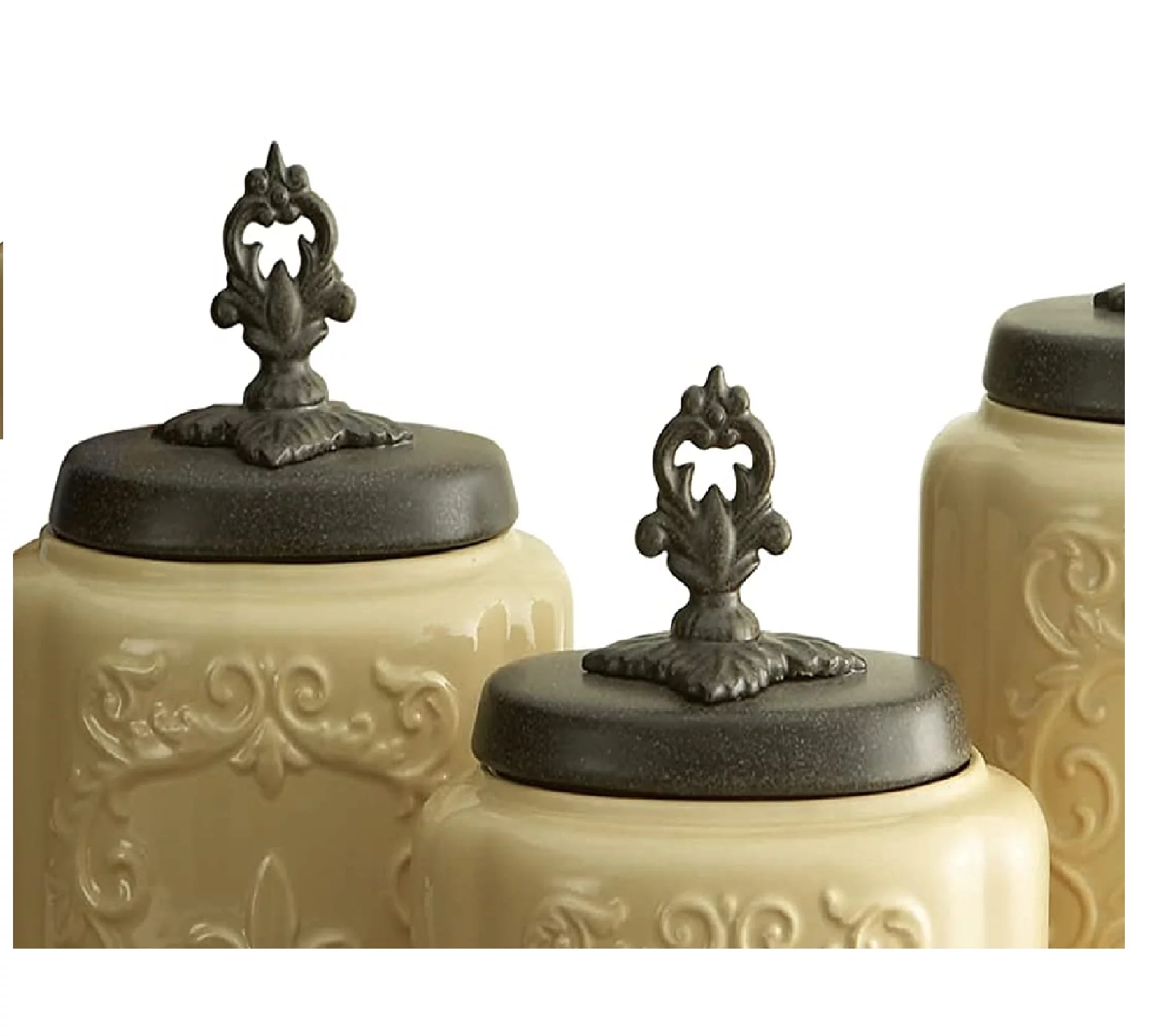 American Atelier, Round, Cream Antique Ceramic Kitchen Storage Container Set of 3, 60.5oz, 74.5oz, 84.5oz