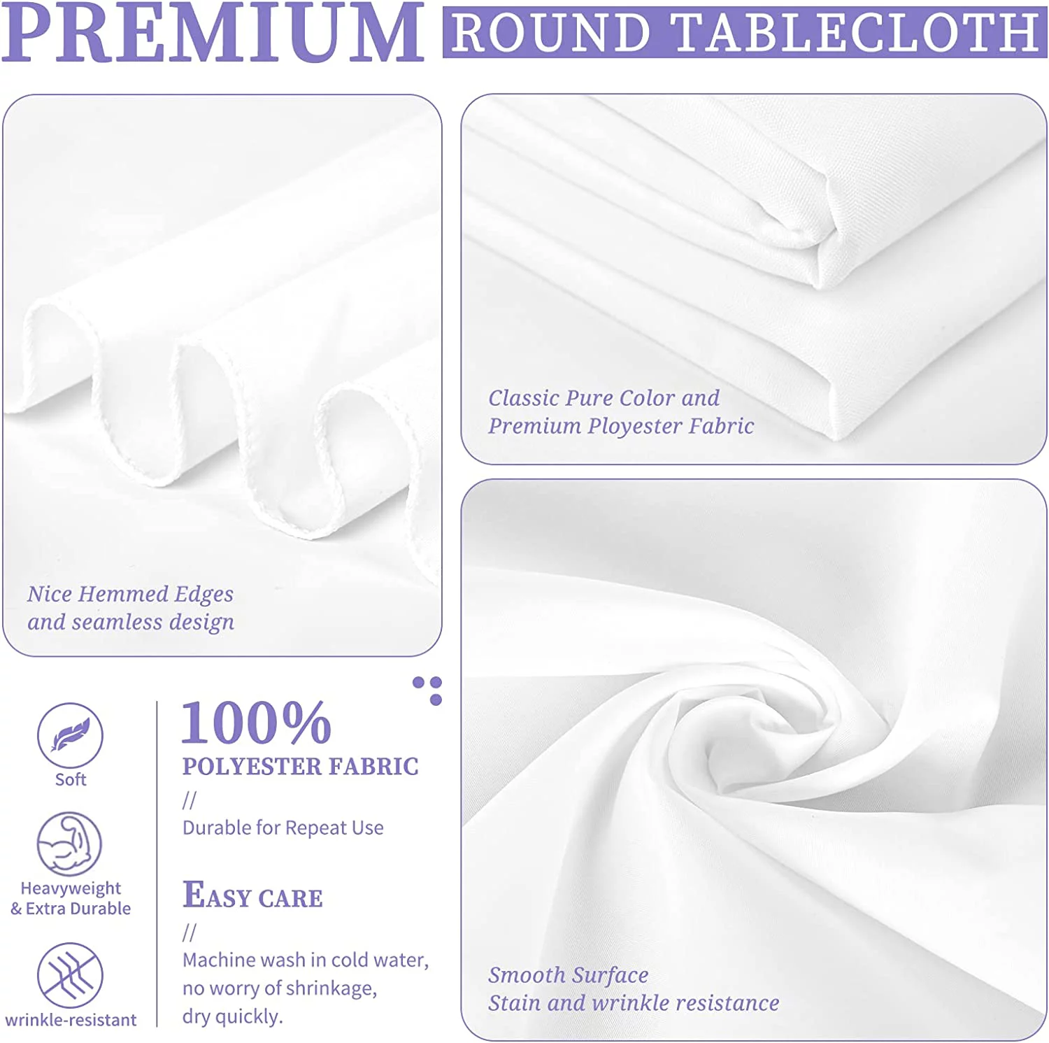 8 Pack Round Tablecloth 120 Inch White Round Polyester Table Clothes, Stain Resistant and Wrinkle Table Cloth Washable Fabric Circular Table Cover for Wedding Reception Banquet Parties Table