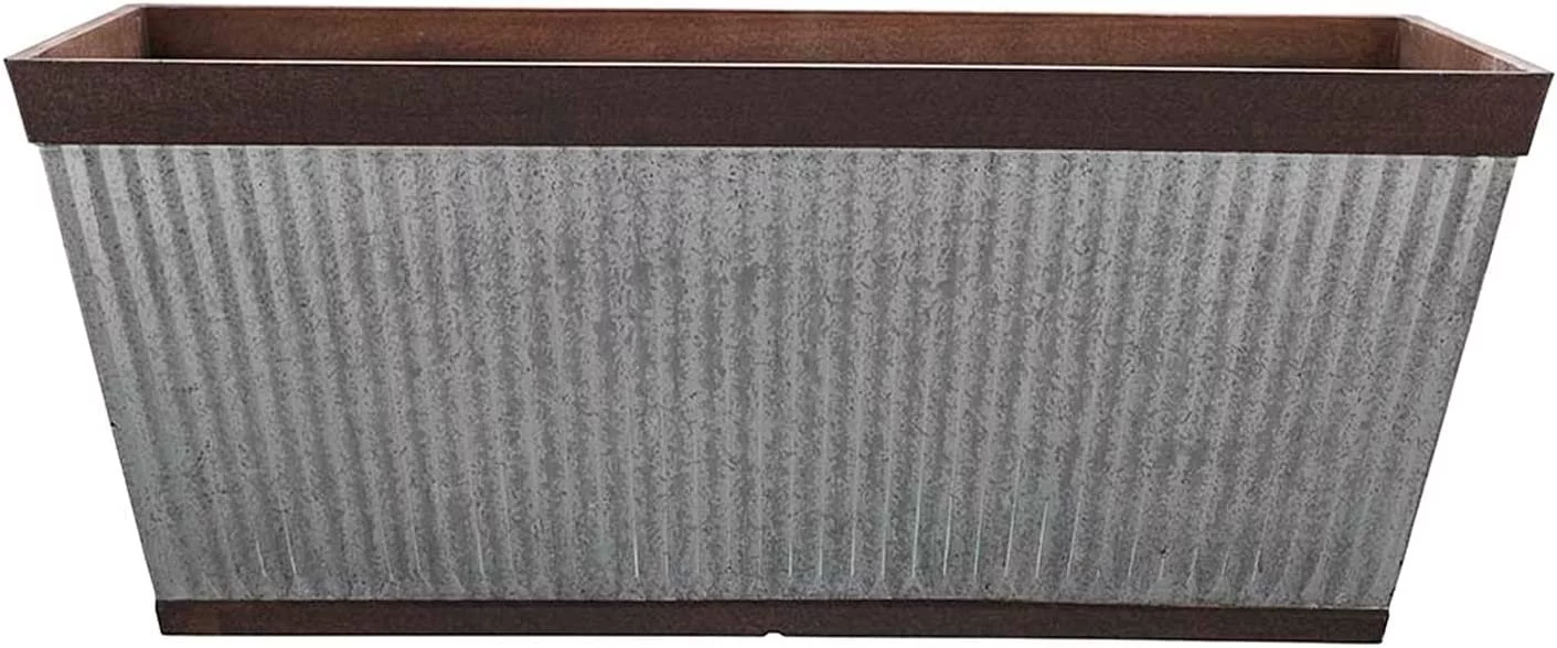 Southern Patio 24 Inch Westlake Outdoor Deck Rail Textured Resin Garden Flower Herb Planter w/ UV Protectors, Rustic Galvanized, 054818