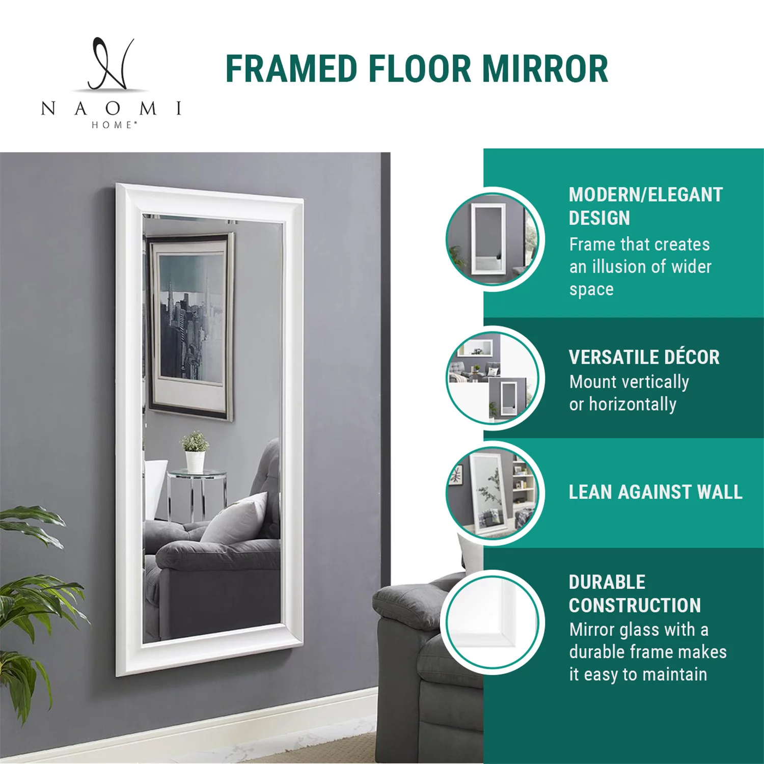 Tall Mirror, Framed Full length Mirror, Wall Mirror, 65