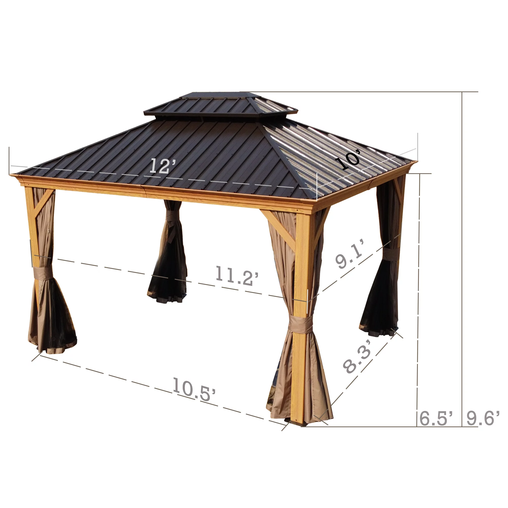 Kozyard Apollo  Hardtop 12 ft. W x 10 ft.D Wood-like  Hardtop Aluminum Gazebo ( Brown )