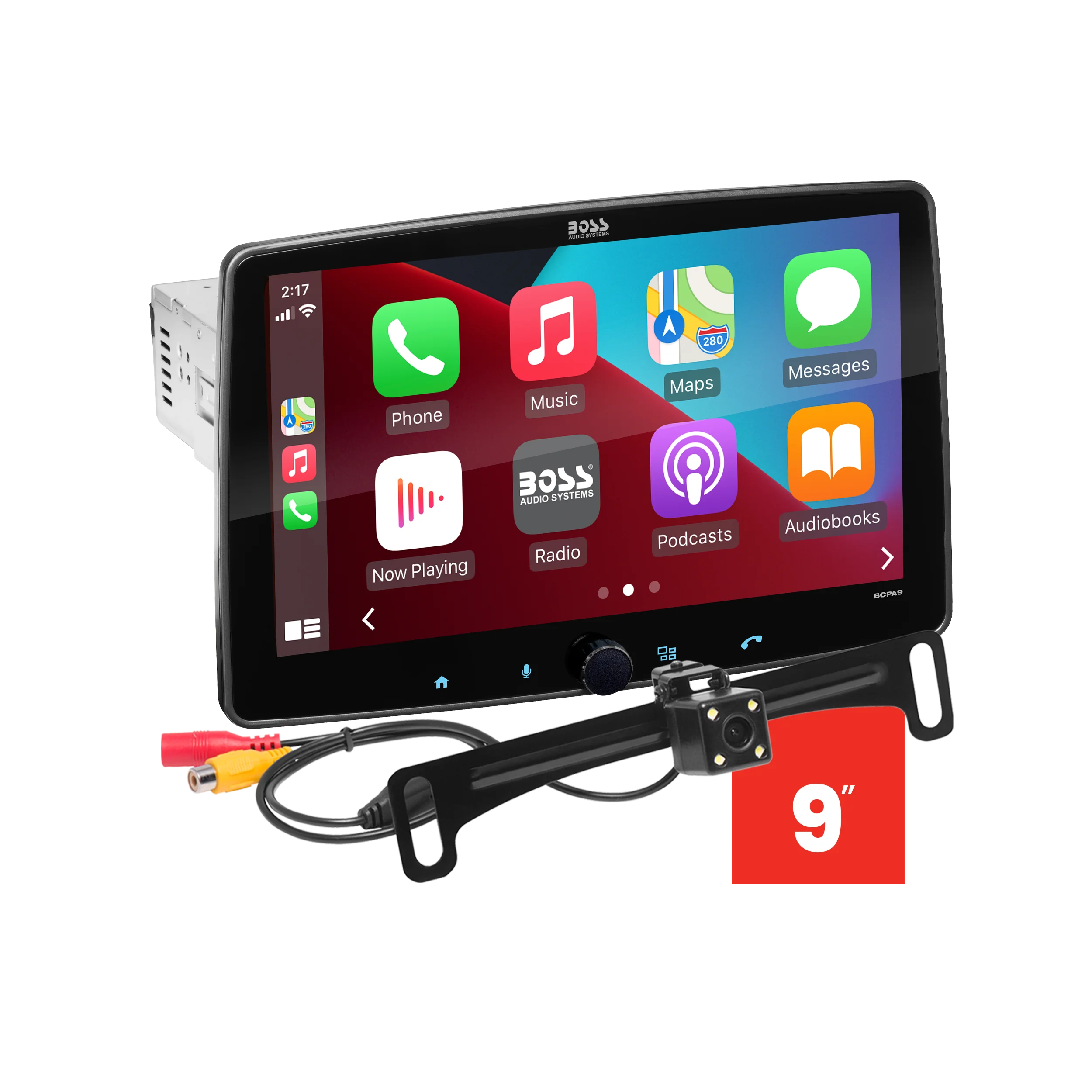 BOSS Audio Systems BCPA9RC CarPlay Android Auto 1 Din Stereo with Backup Camera