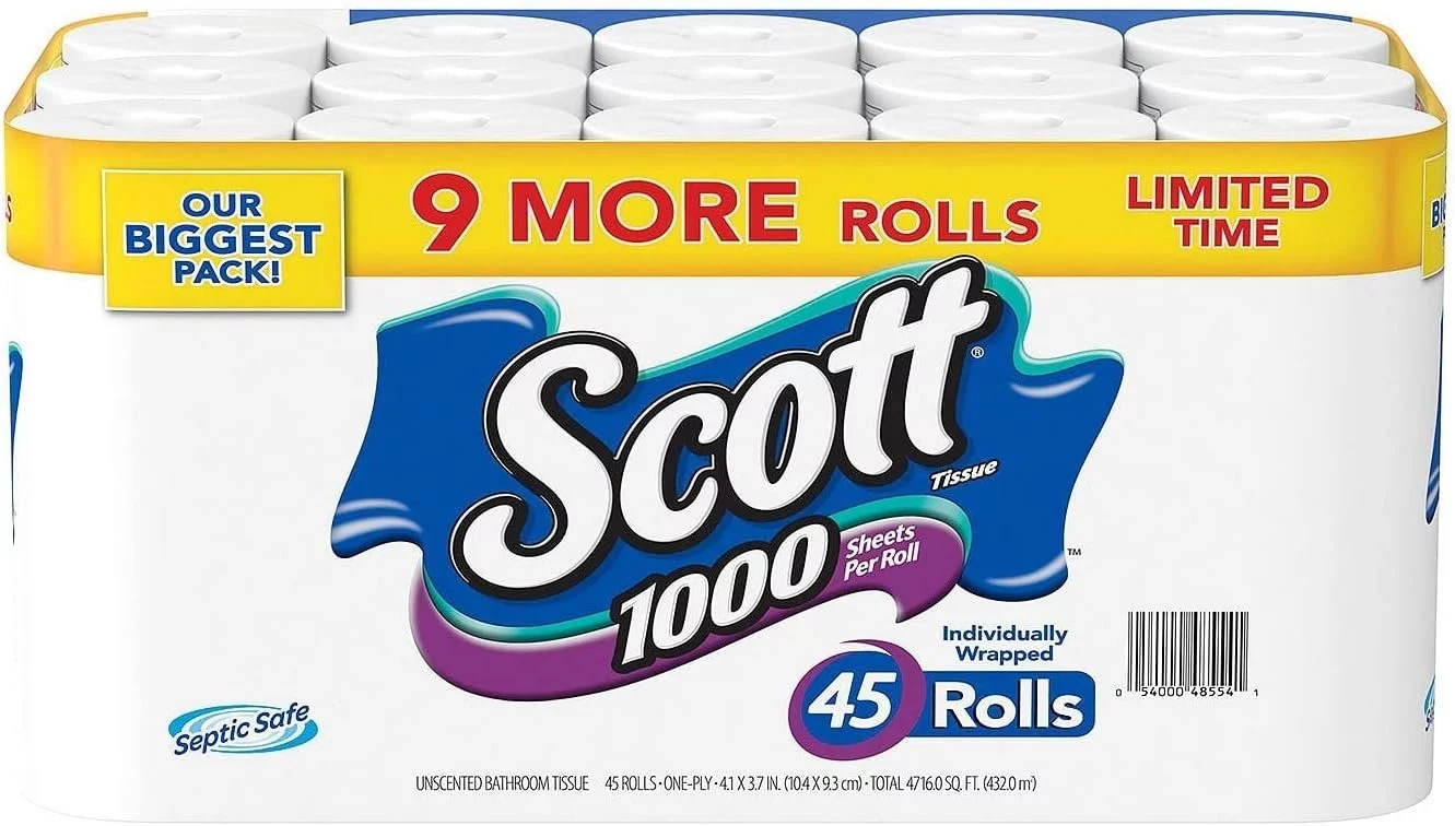 Scott 1000 Limited Edition Bath Tissue 1,000 Sheets, 45 Rolls, 45 Count Pack of 1