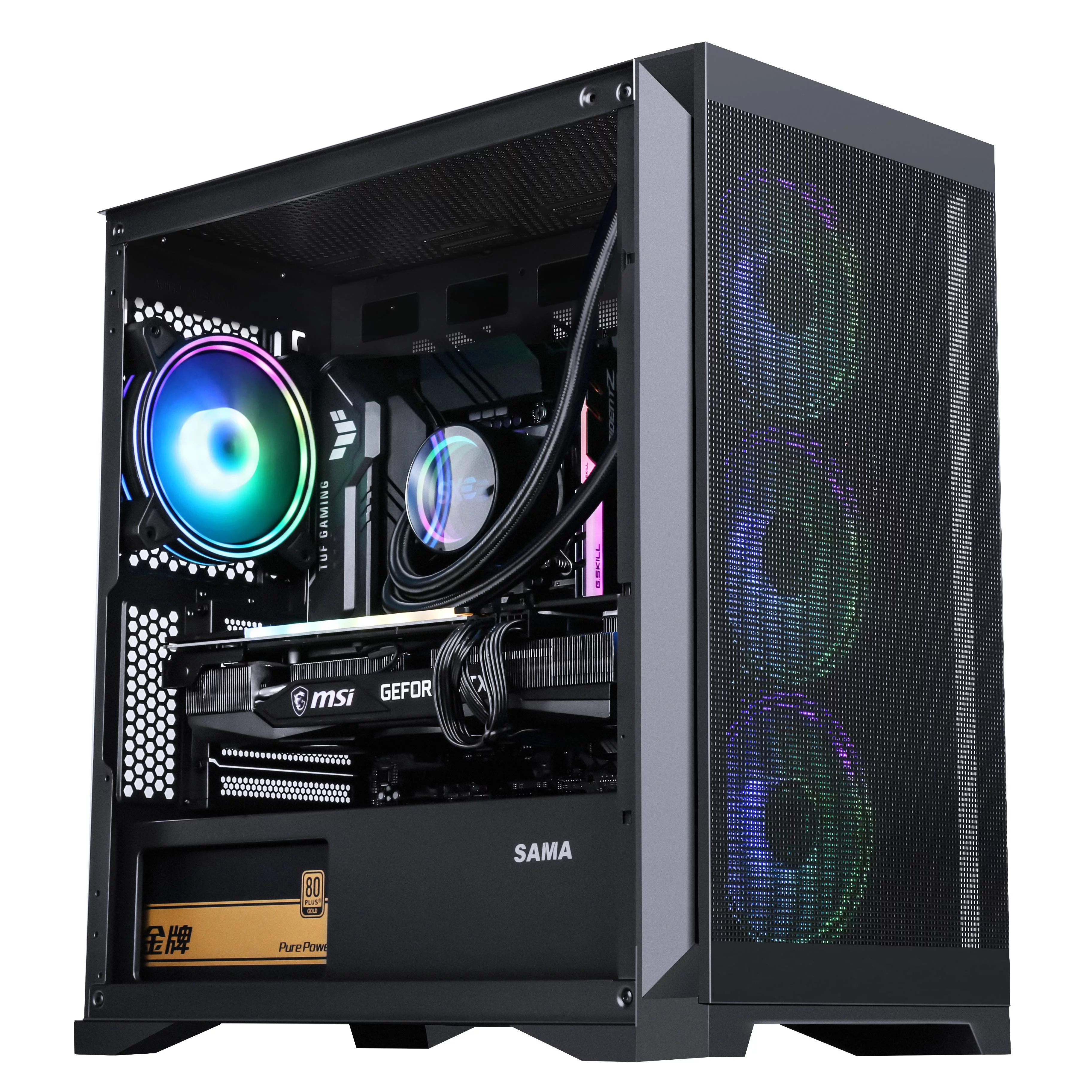 SAMA MATX/ITX Computer Case Tempered Glass Panel with 4 x ARGB Fans TYPE-C PC Gaming Case Black