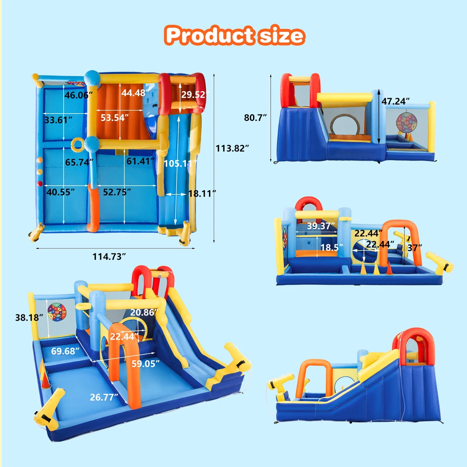 JOYLDIAS Inflatable Water Slide Bouncer Castle Kids Playhouse with Splash Pool, Climbing Wall, Trampoline, Felt Ball Target, Ring Toss Game, 550W Air Blower