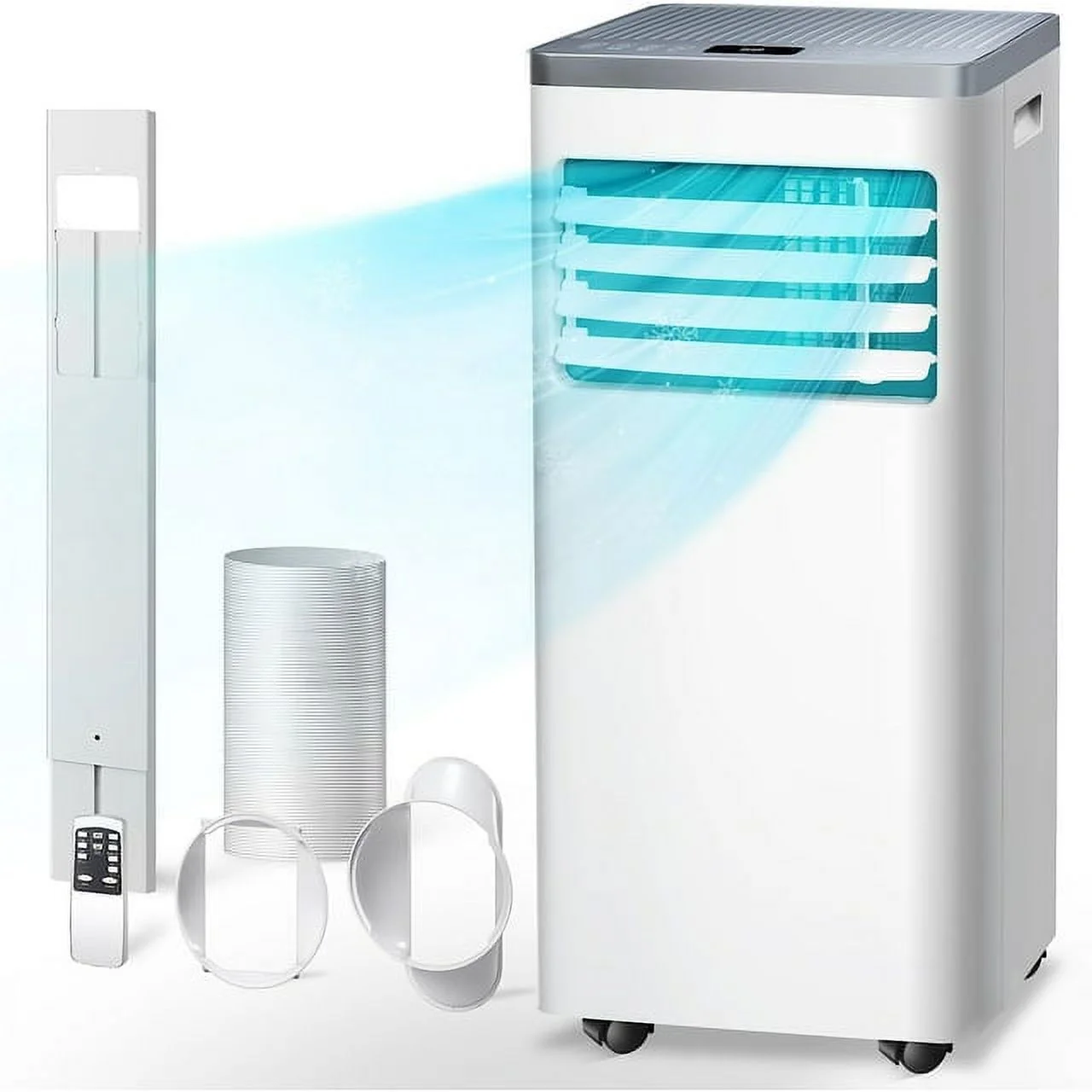 KISSAIR 5,000 BTU (8,000 BTU ASHARE) Portable Air Conditioner,3-in-1 Portable AC Unit for Room Up to 350 Sq.Ft, 2 Fan Speeds/Remote Control/24Hrs Timer/Installation Kit for Home/Office-White&Silve