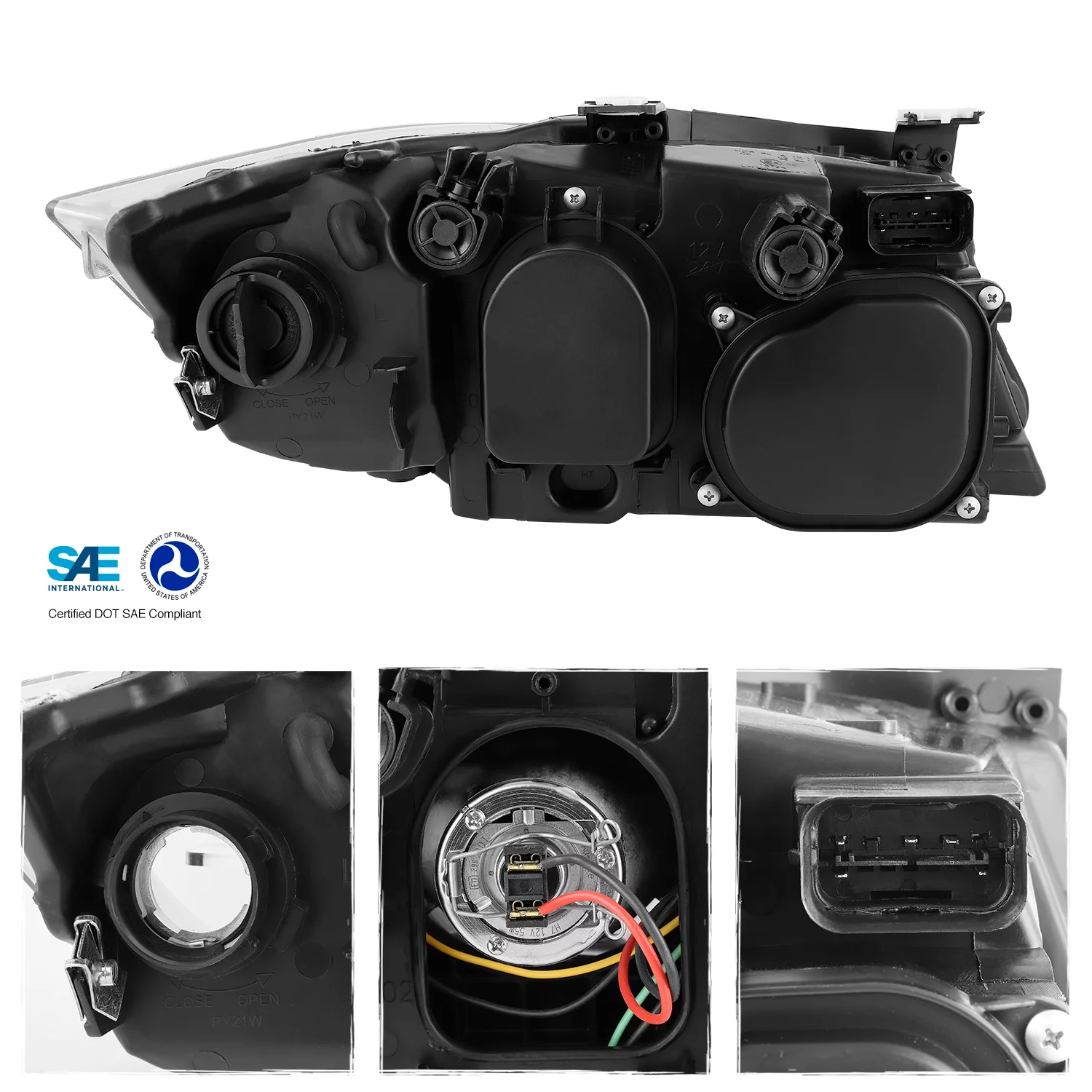 AKKON - Headlights For BMW E90 Sedan & Wagon [Halogen Style] LED U-Halo Black Housing Projector Headlights Headlamps