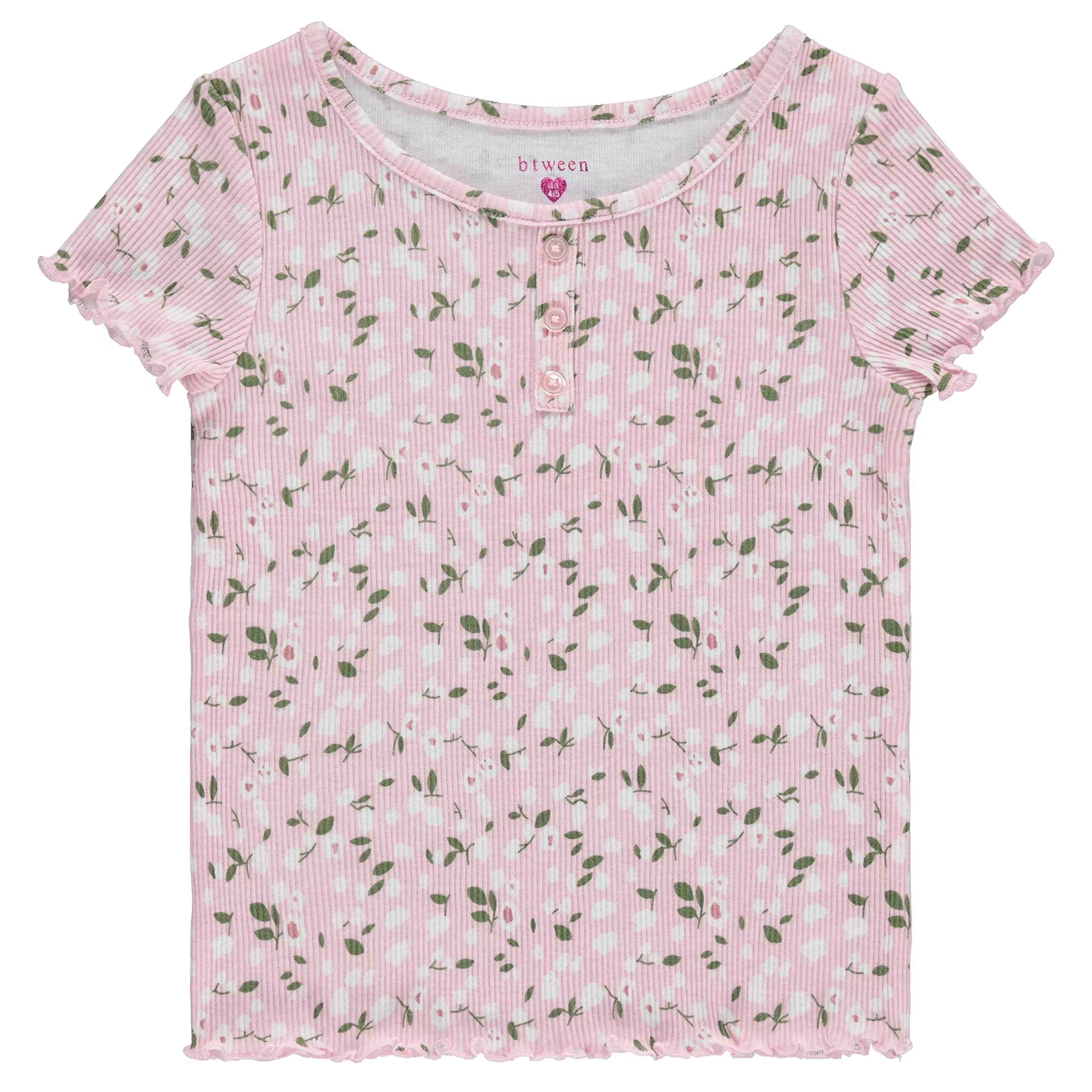 BTween 4-Pack Rib Knit Girls Tops - Short Sleeve Lettuce Trim Ribbed Girl Shirts - Pink/White, Size 10-12