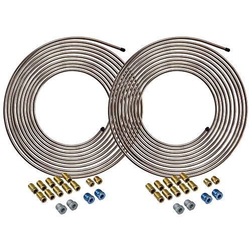 4LIFETIMELINES 25 ft 1/4 True Copper-Nickel Alloy Non-Magnetic Brake Line Replacement Tubing Coil and Fitting Kit, 16 Fittings Included, Inverted Flare, SAE Thread, 0.028 inch wall thickness