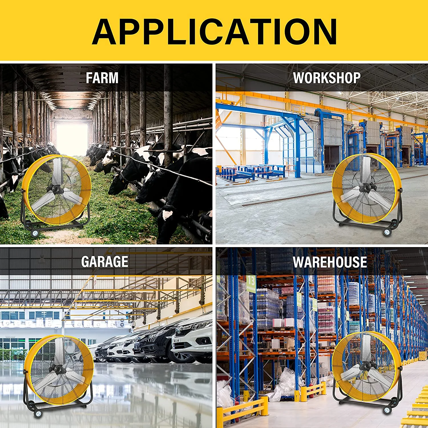 Simple Deluxe 36 inch Heavy Duty Metal Industrial Drum Fan, 3 Speed Air Circulation for Warehouse and Basement , Yellow