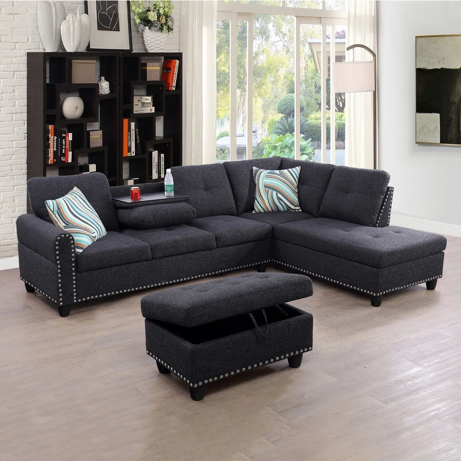 Dubbin Black Grey Linen 2-Piece Sofa Living Room Sofa Set
