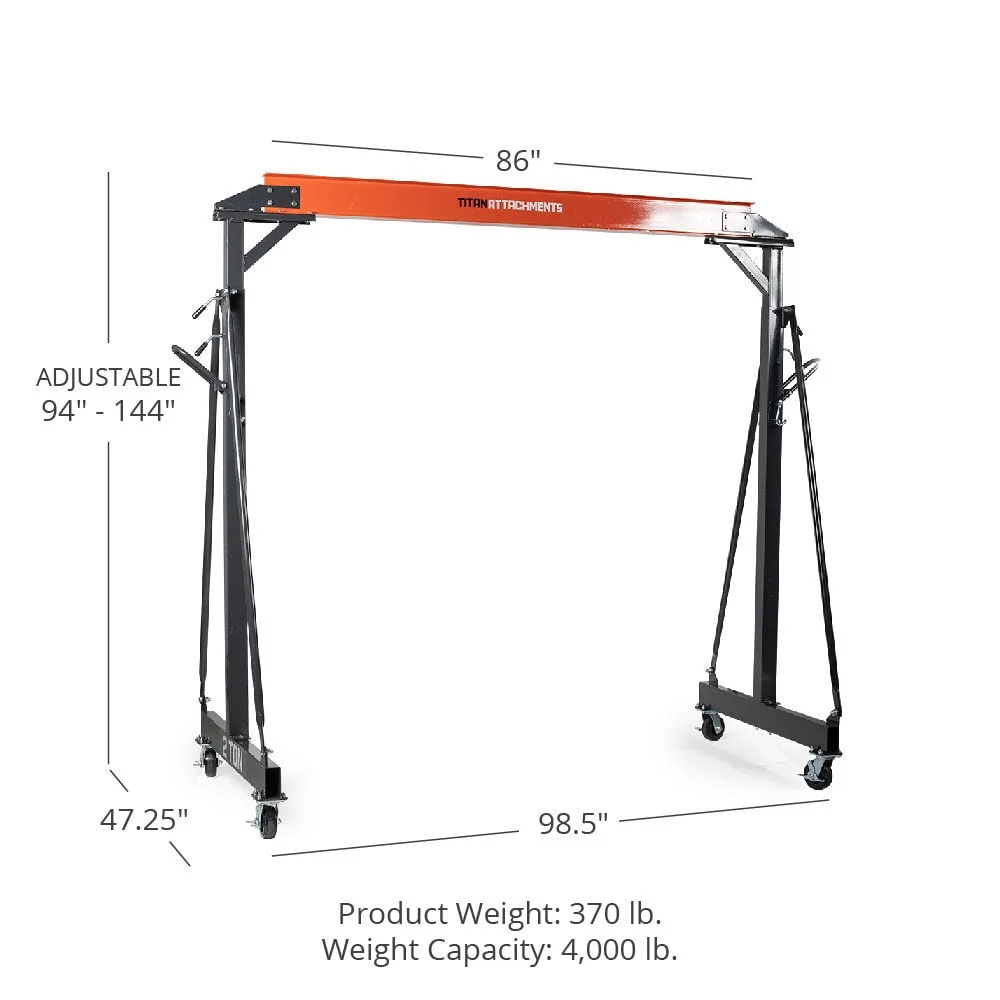 Titan Attachments 2 Ton Adjustable Steel Gantry Crane, Portable Shop Lift Hoist, Frame Only, Rated 4,000 LB