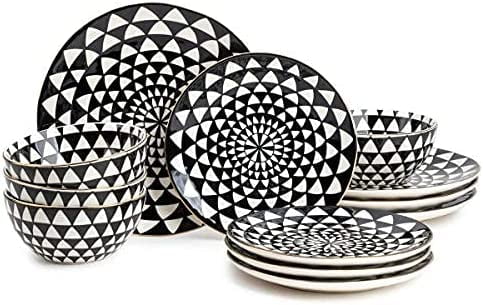 Thyme & Table Dinnerware Black & White Medallion Stoneware, 12-Piece Set