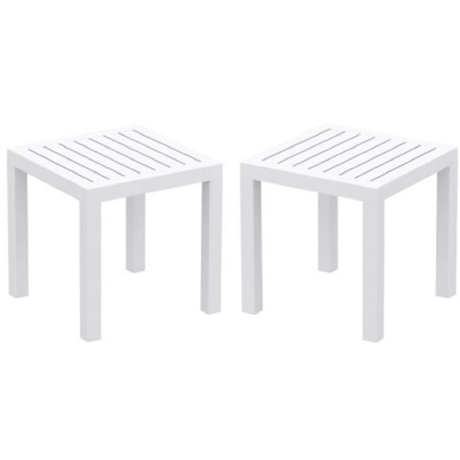 Home Square 2 Piece Square Resin Patio Side Table Set in White