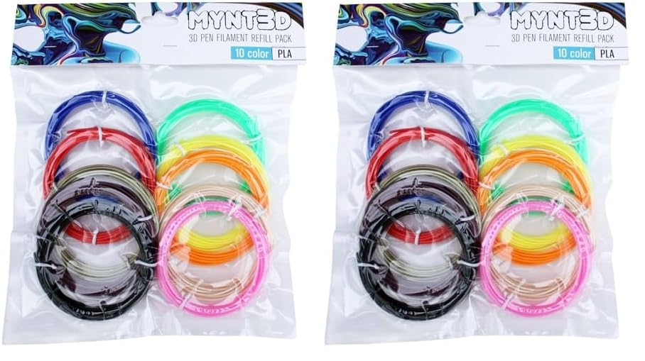 MYNT3D PLA 3D Pen Filament Refill Pack (10 Color, 3m Each)