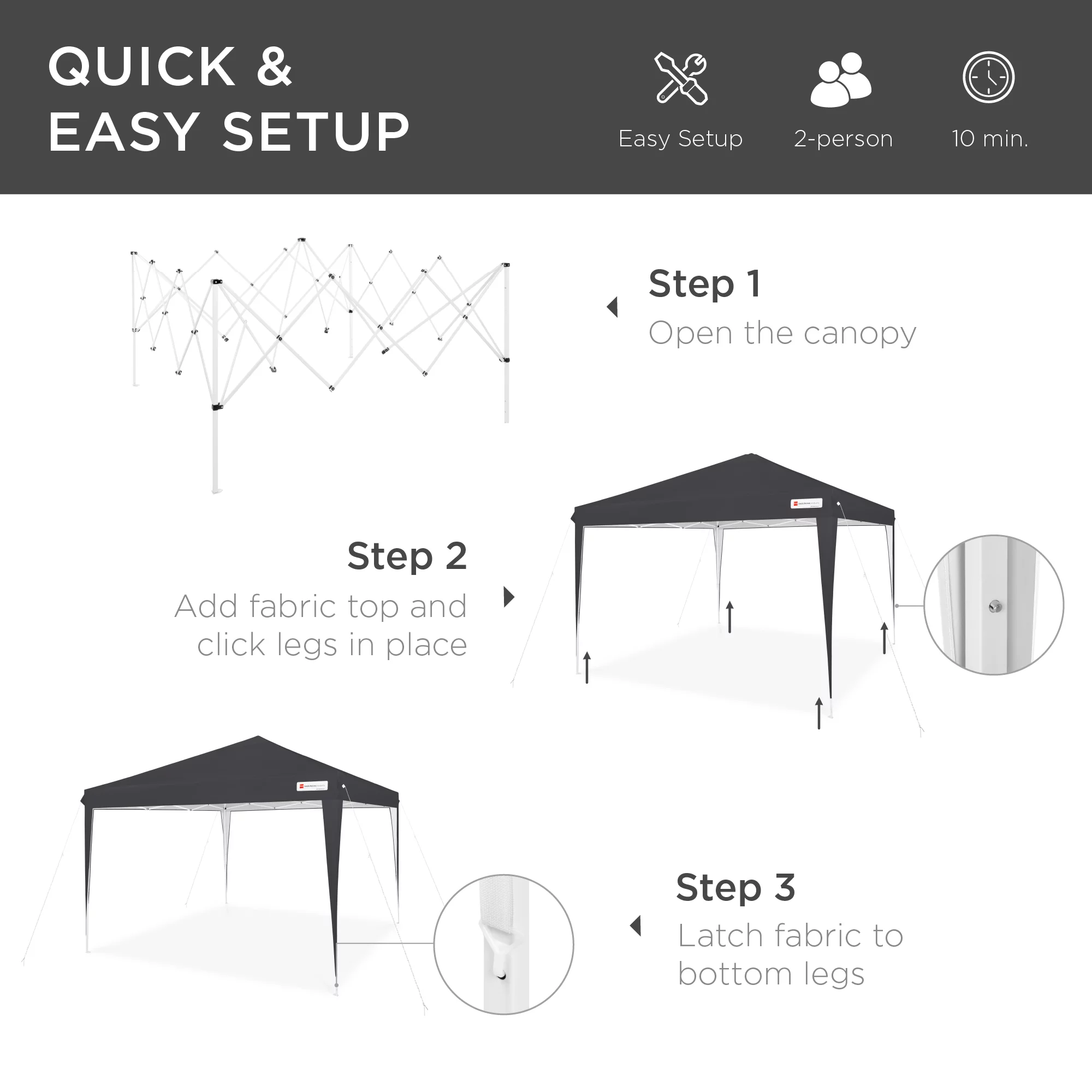 Best Choice Products 10x10ft Pop Up Canopy Outdoor Portable Adjustable Instant Gazebo Tent w/ Carrying Bag - Black