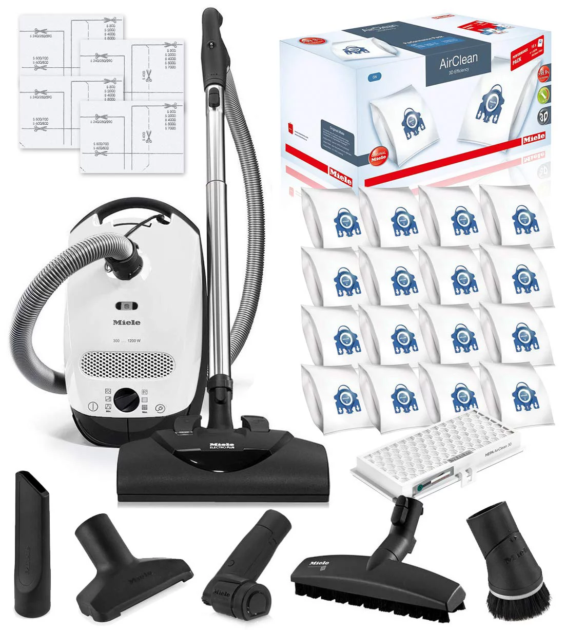 Miele Classic C1 Cat and Dog Canister HEPA Vacuum Cleaner with SEB228 Powerhead Bundle - Includes Miele Performance Pack 16 Type GN AirClean Genuine FilterBags + Genuine HEPA Filter