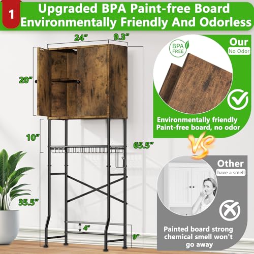 Over The Toilet Storage Cabinet - 2-Door Design Bathroom Organizers Shelf, Freestanding Space-Saver Above Toilet Storage Cabinet with Privacy Protection Rack, Water-Resistant Toilet Shelves (White)