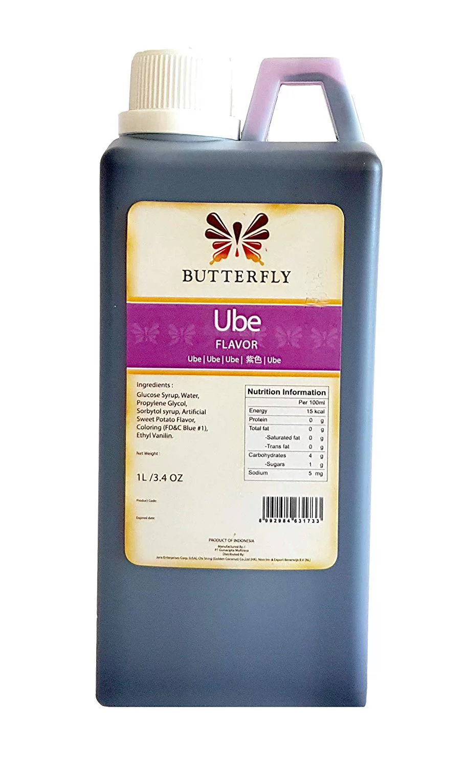 Ube Purple Yam Flavoring Extract Restaurant Size by Butterfly 1 Liter, 33.8 Ounce