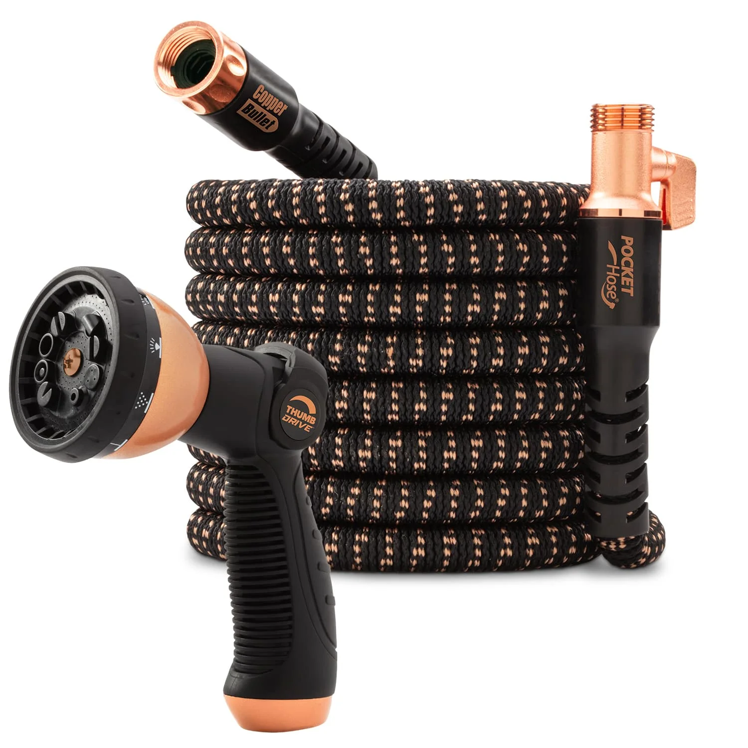 Pocket Hose Copper Bullet With Thumb Spray Nozzle AS-SEEN-ON-TV Expands to 75 ft, 650psi