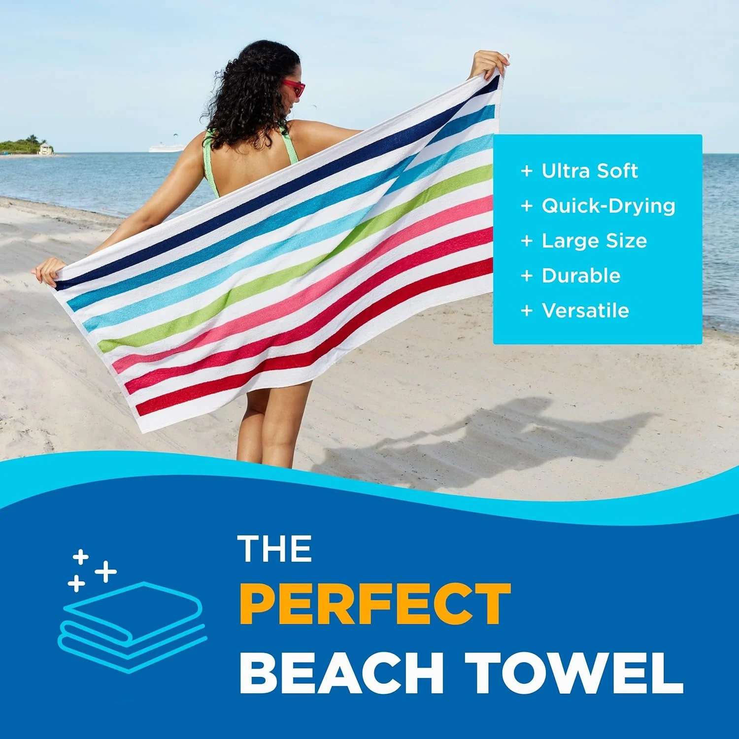 Kaufman - Cabana Stripe Beach & Pool Towel 30in X 60in - Large Cotton Terry Beach Towel - Soft & Absorbent - Assorted Colors - 100% Cotton - 6 Pack
