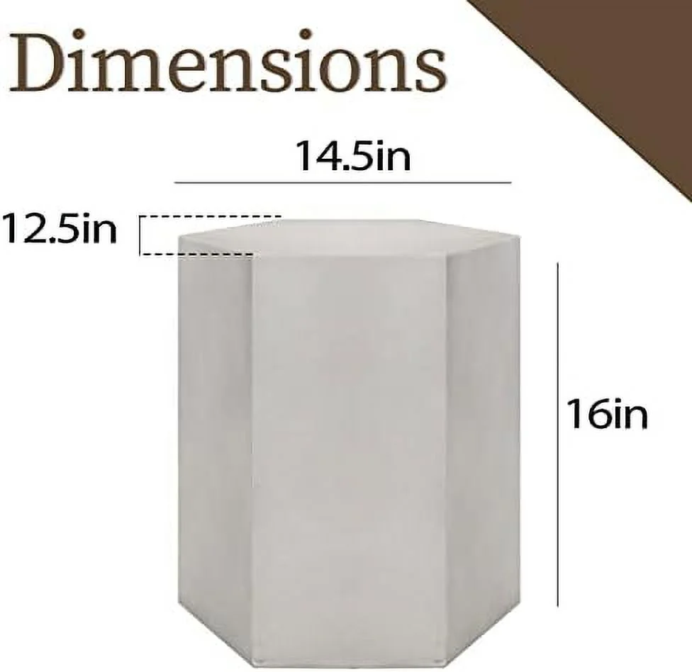 TJUNBOLIFE Concrete Accent Table  Hexagon Patio  14.5''Wx16''H  Modular Design Indoor Outdoor End Table  Light Grey