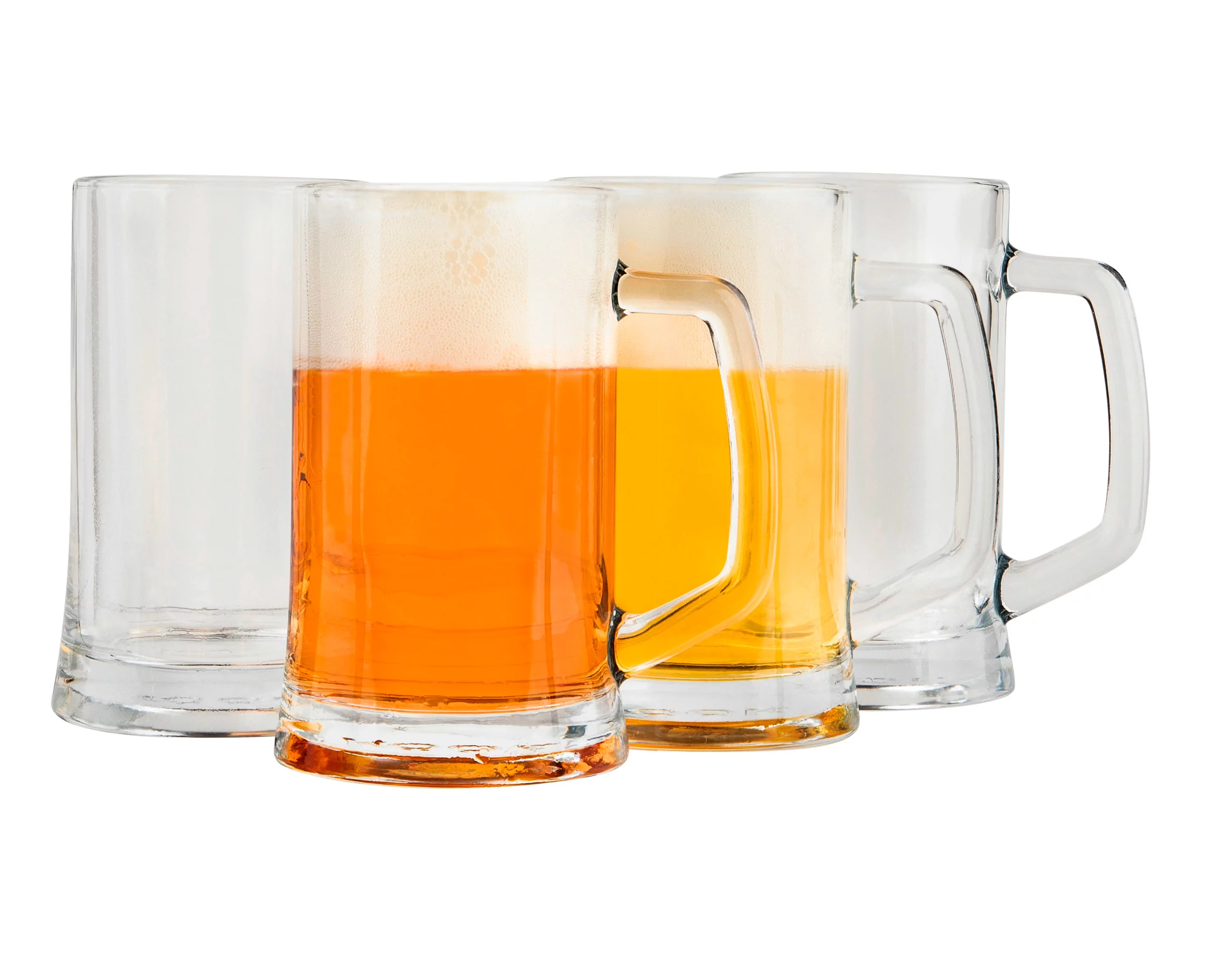 Kook Glass Beer Mugs, 12 oz, Clear, Set of 4