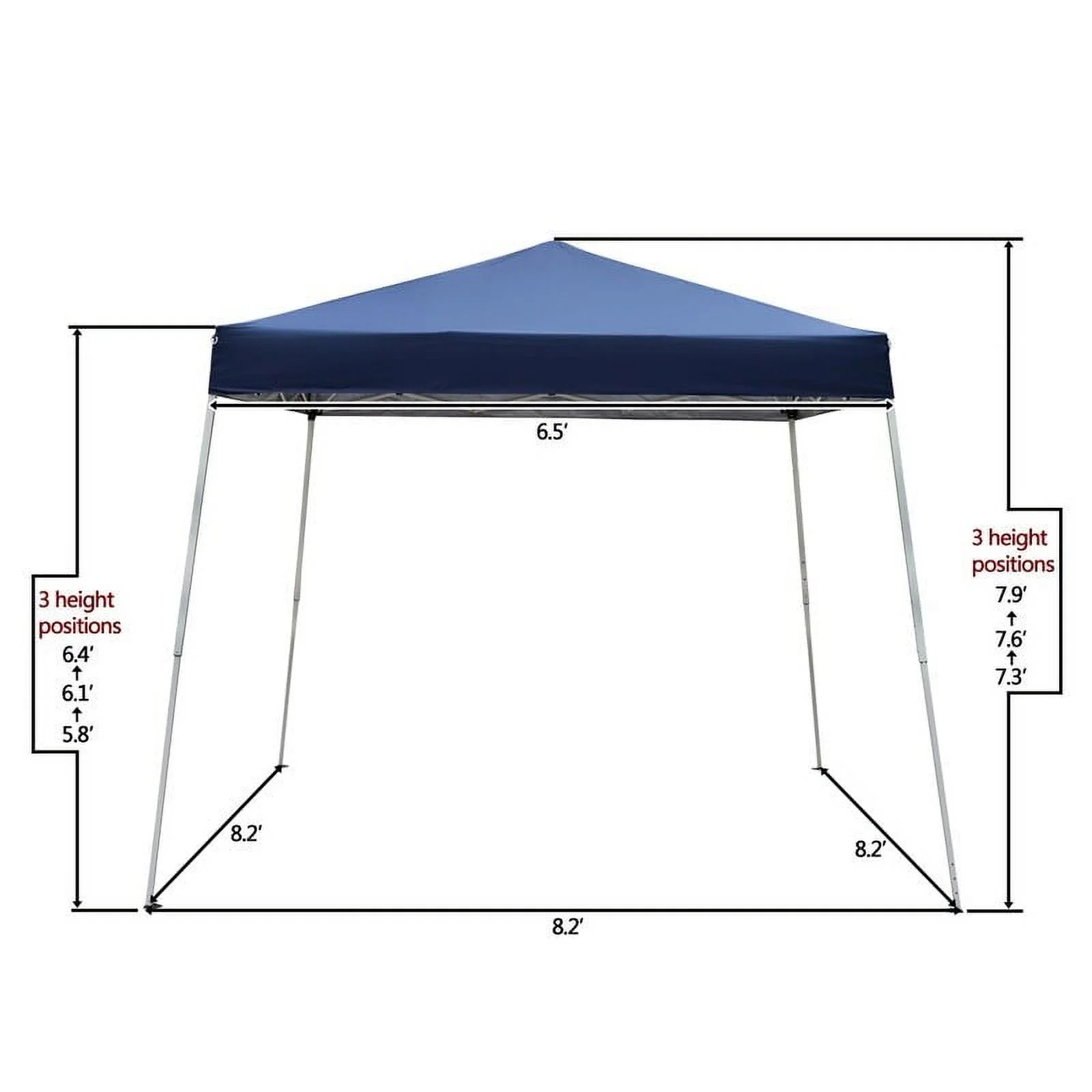 Camping Beach Gazebo Party Folding Sunshade Pop up Canopy Tent Down 8x8 Ft Top 6x6 Ft-Blue
