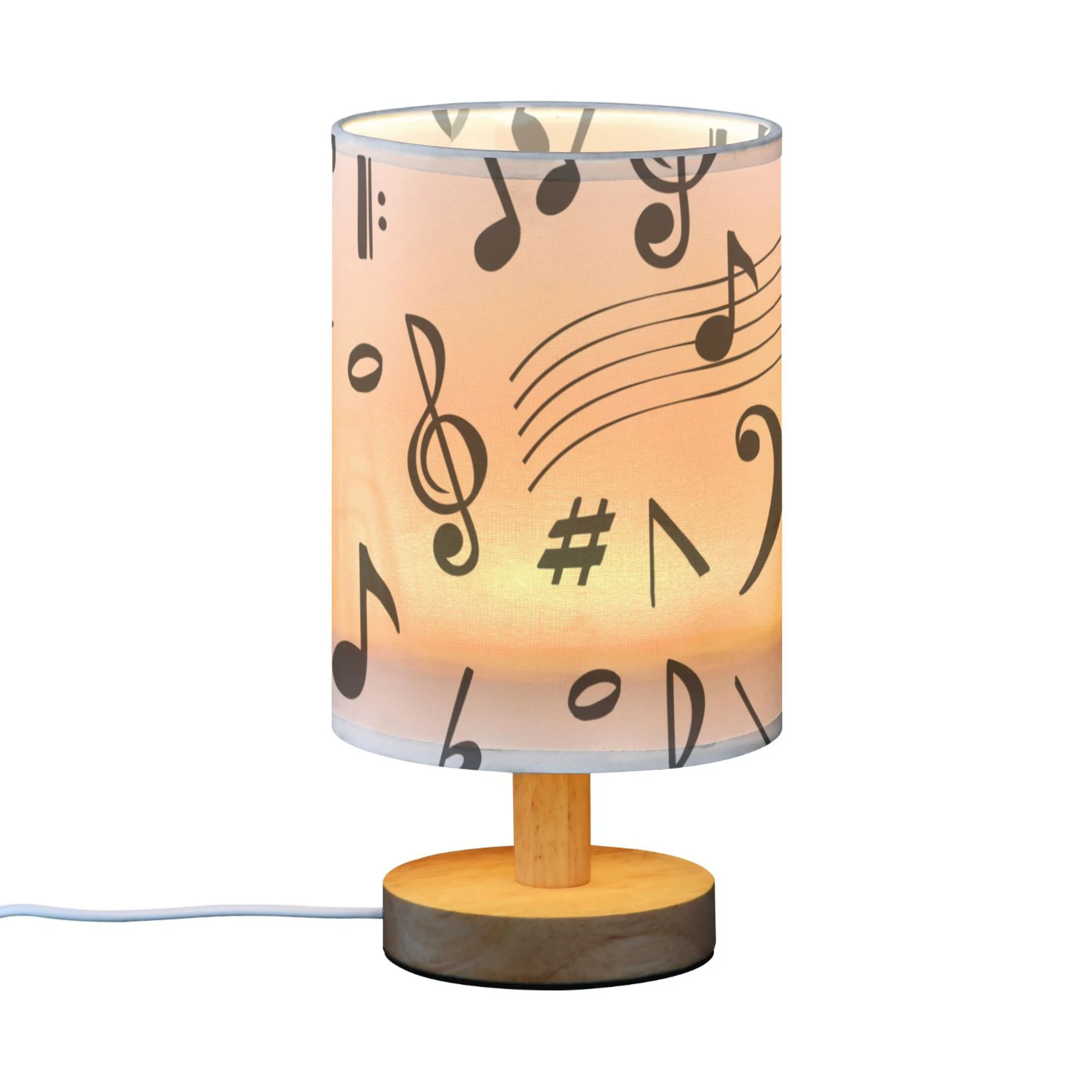White Music Notes Bedside Table Lamp LED Warm Lights with USB Charging Port Retro Cylinder Desk Lamps