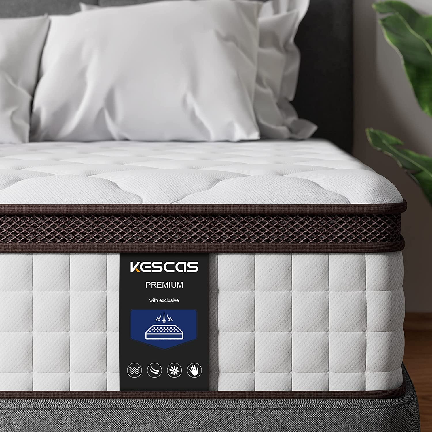 Queen Size Hybrid Mattress, Kescas 8 inch Queen Mattress with Cooling Gel Memory Foam, Fiberglass Free, Medium Firm