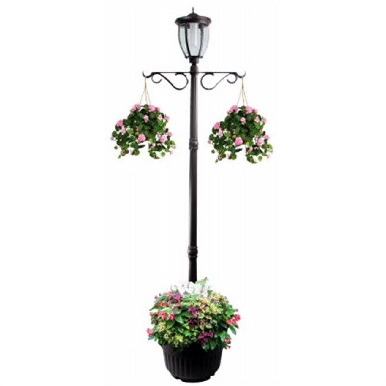 18 dia. 7 ft. Sun-Ray Kenwick Bronze Single Head Solar Lamp Post & Planter with Plant Hanger