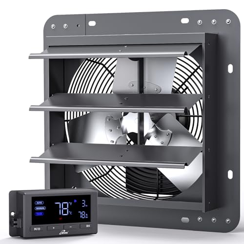 iLiving Wall Mounted Shutter Exhaust Fan, Automatic Shutter, Temperature and Humidity Controls with Variable Speed, at 1600 RPM DC Motor